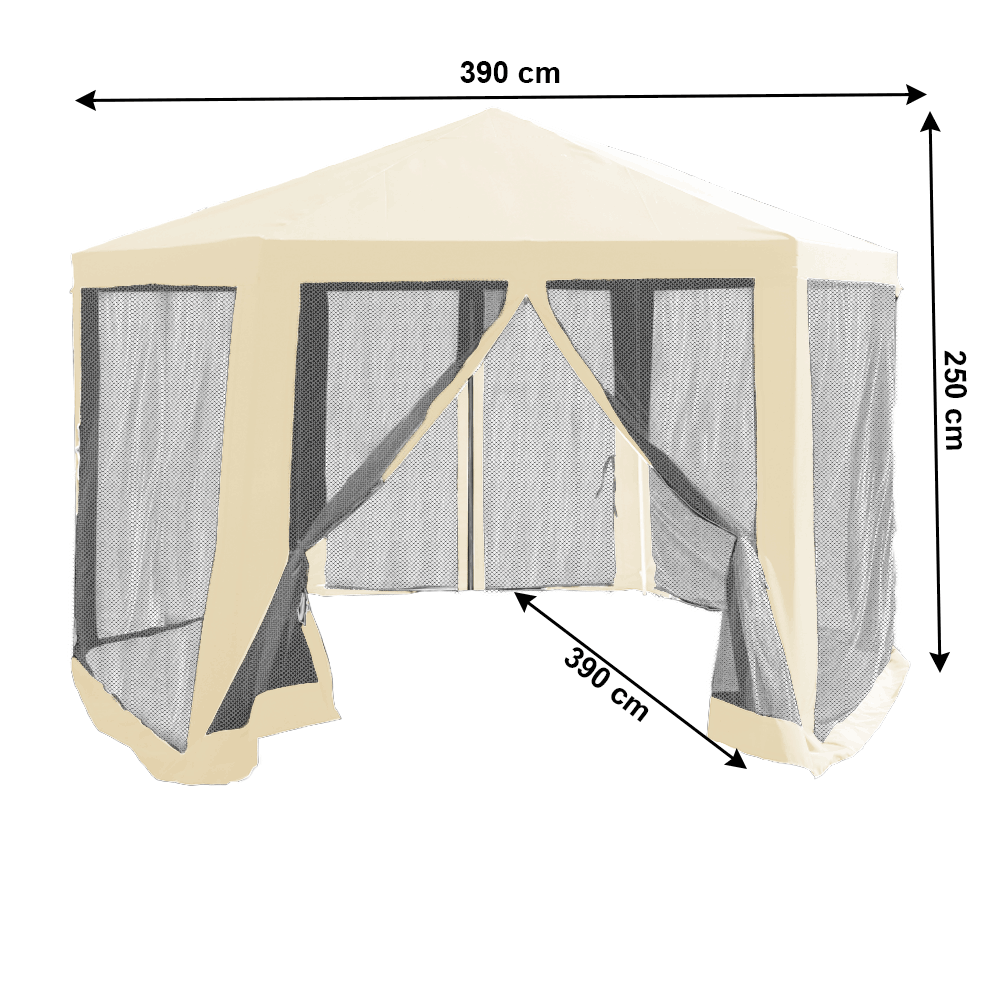 Pavilion cort pentru gradina, 3,9x2,5x3,9m, bej / negru, RINGE TIP 2 + 6 laturi — imaginea 2