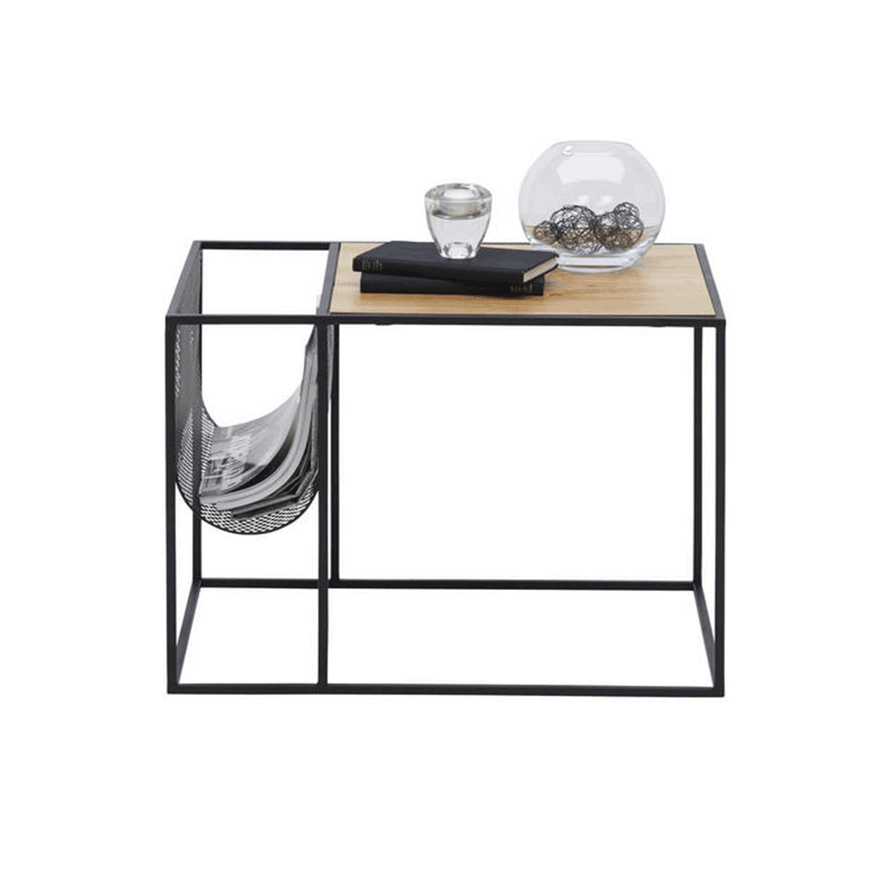 Masa laterala, din metal / MDF, negru / stejar, FLYN — imaginea 2