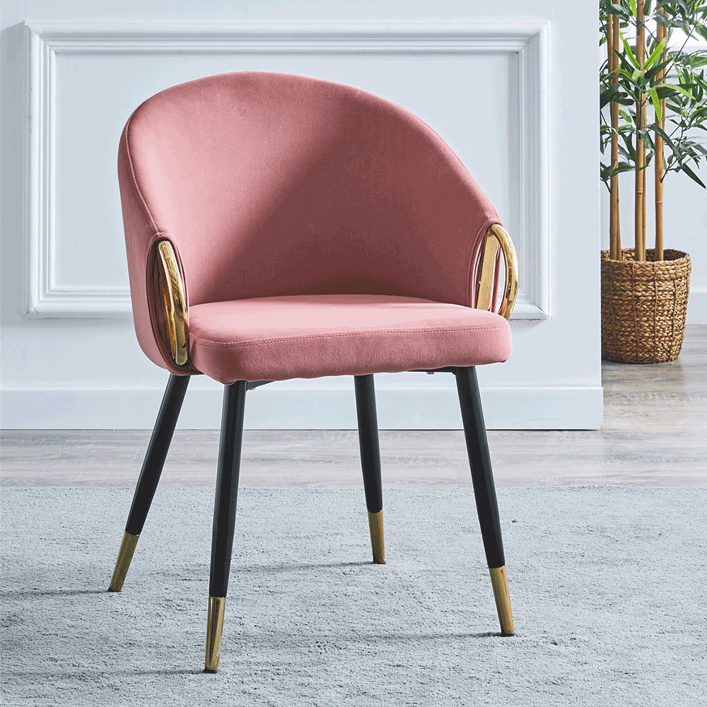 Fotoliu design, tesatura de catifea roz / crom auriu, DONKO — imaginea 3