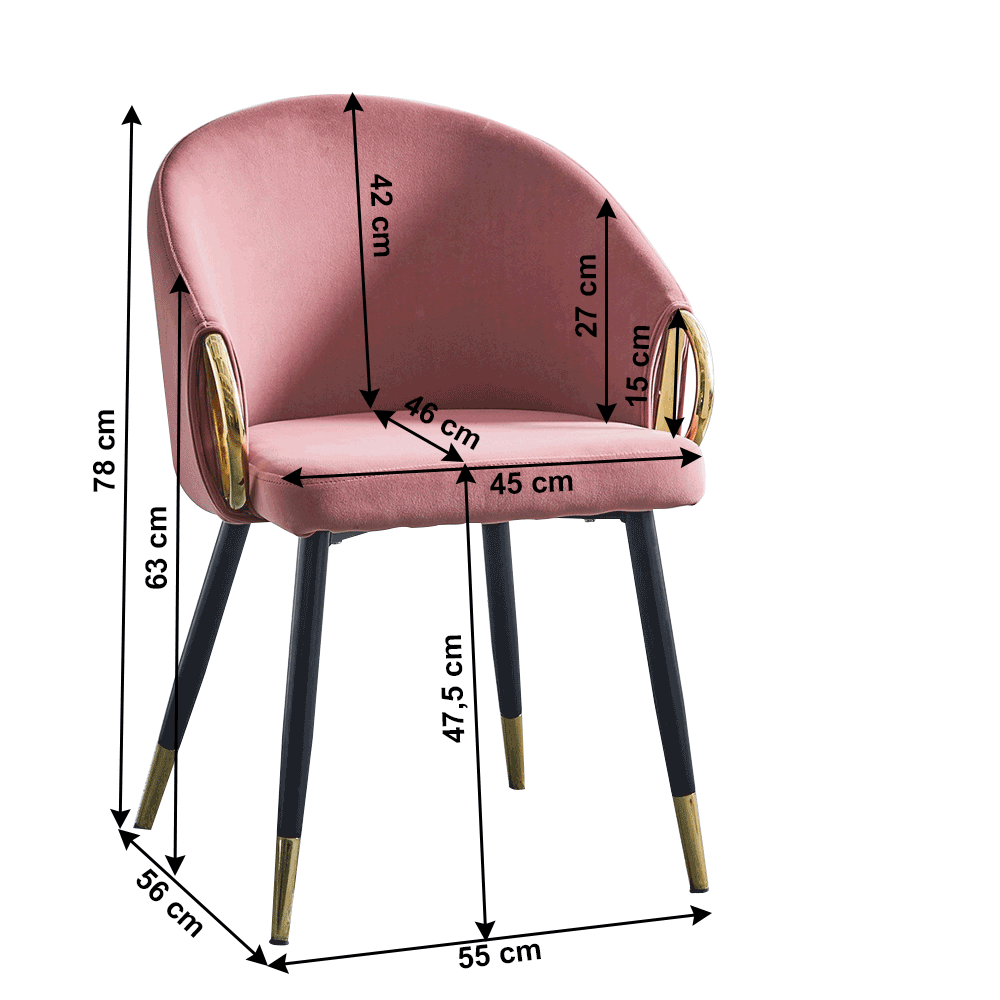 Fotoliu design, tesatura de catifea roz / crom auriu, DONKO — imaginea 4