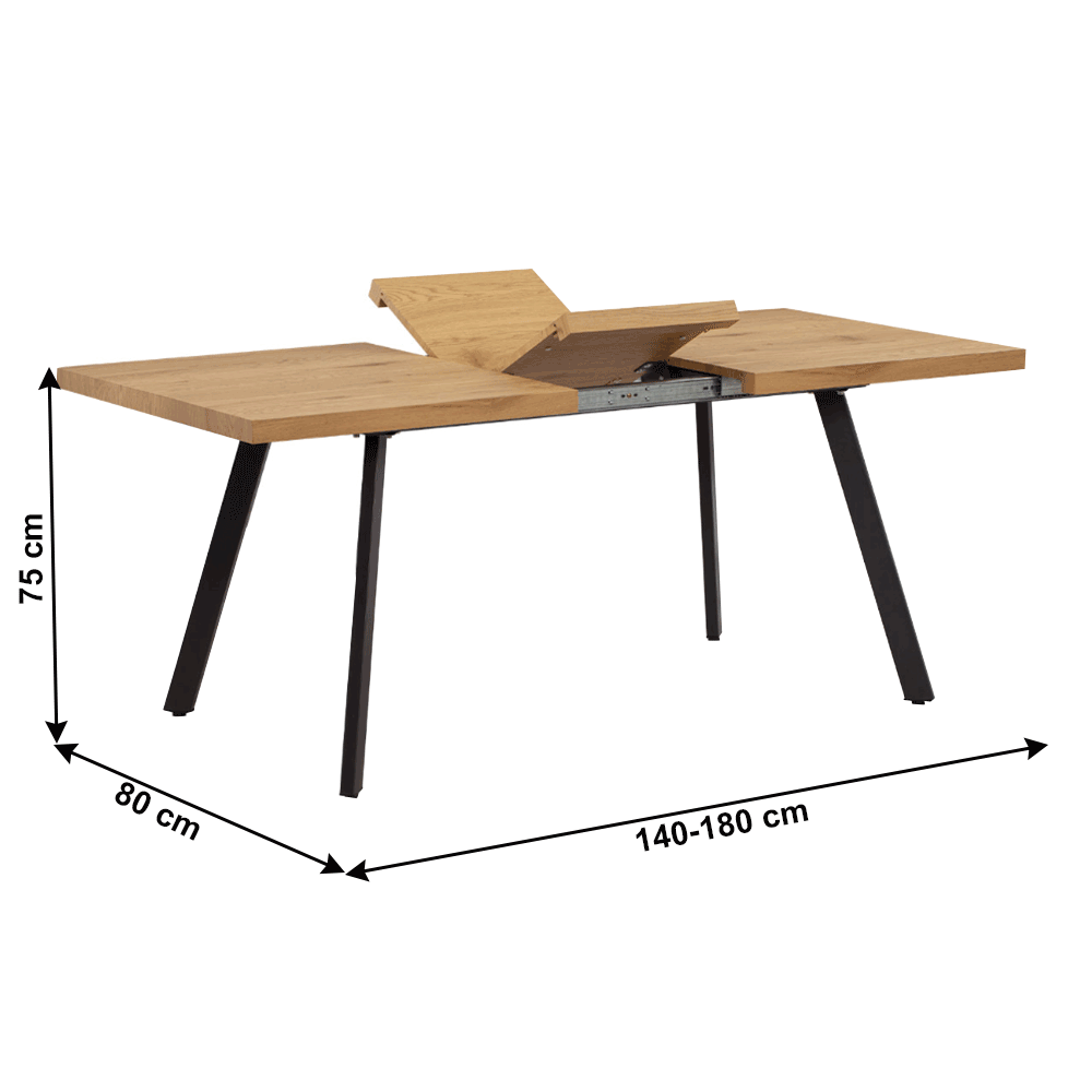 Masa de luat masa, pliabila, stejar / metal, 140-180x80 cm, AKAIKO — imaginea 3