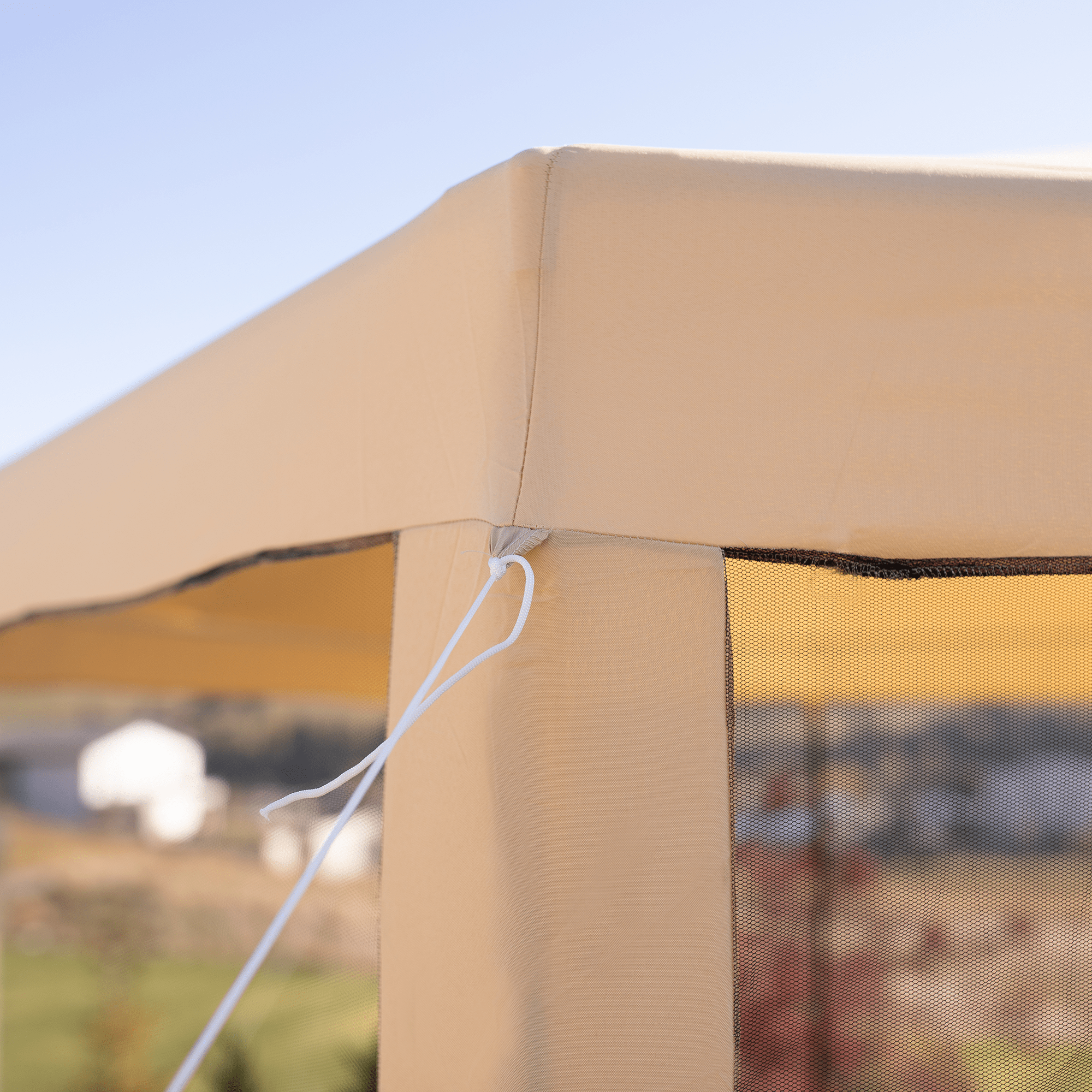 Pavilion cort pentru gradina, 3,9x2,5x3,9m, bej / negru, RINGE TIP 2 + 6 laturi — imaginea 7