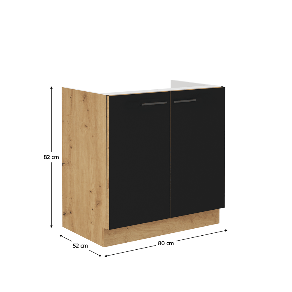 Dulap pentru chiuveta inferior, negru mat / stejar artizan, MONRO 80ZL 2F BB — imaginea 2
