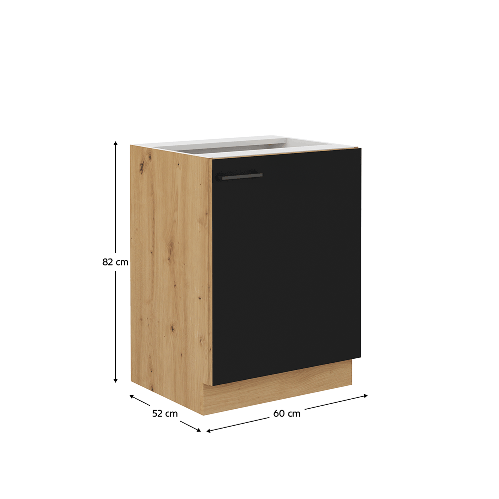 Dulap de bucatarie inferior, negru mat / stejar artizan, MONRO 60 D 1F BB — imaginea 2