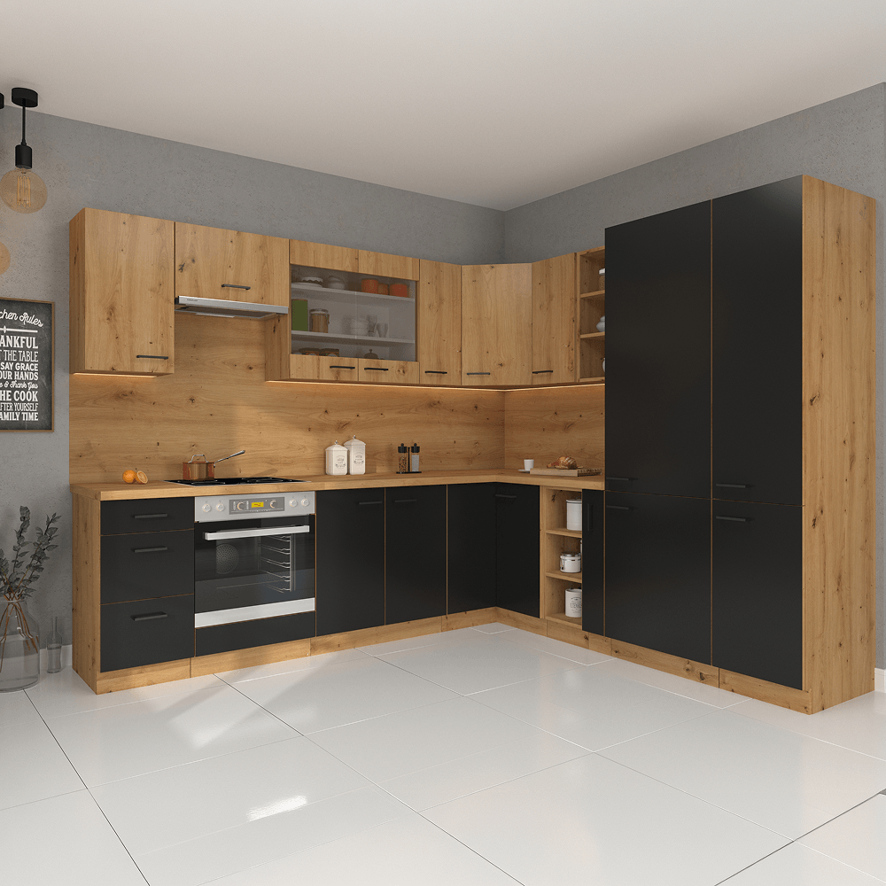 Dulap pentru chiuveta inferior, negru mat / stejar artizan, MONRO 80ZL 2F BB — imaginea 16
