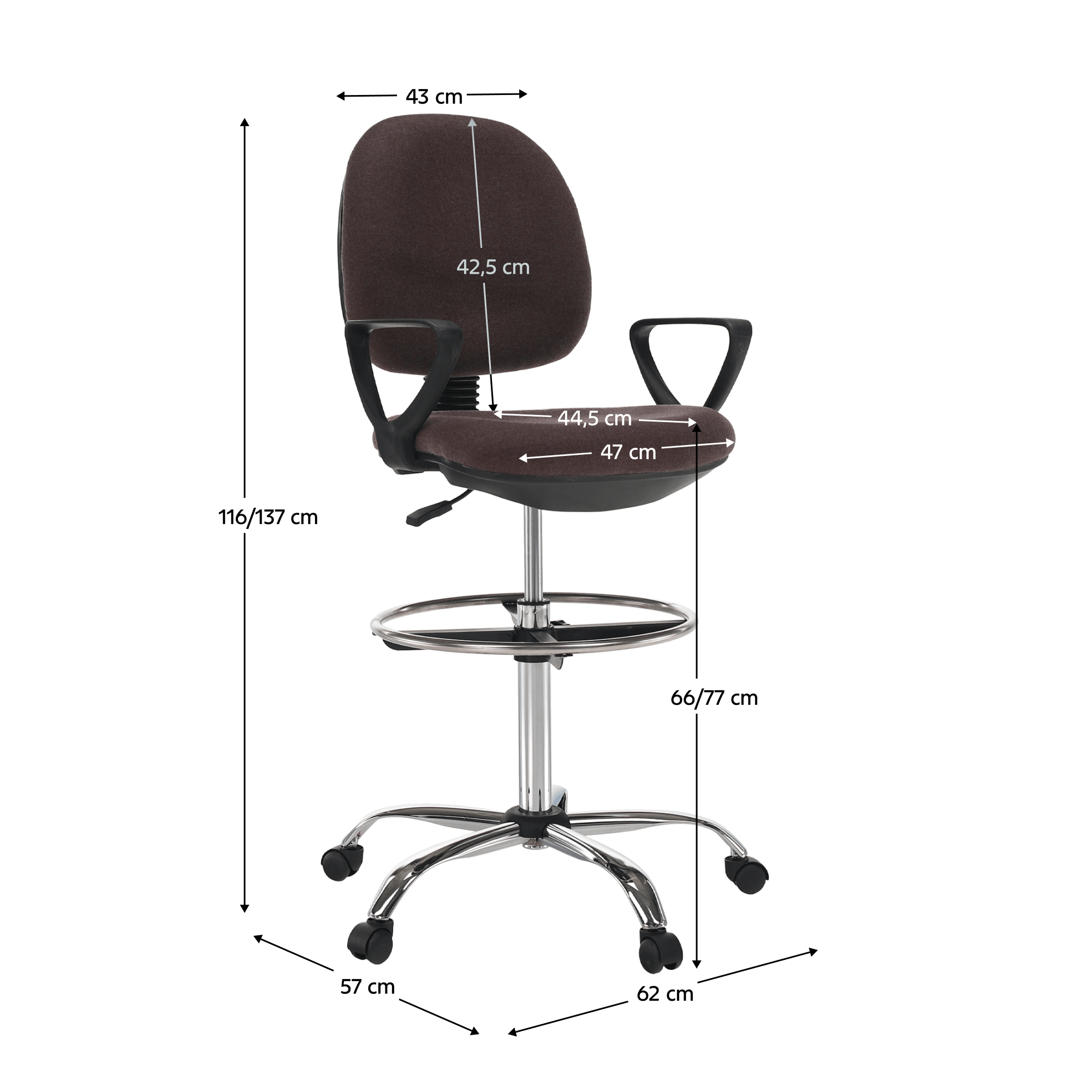 Scaun de lucru ridicat, maro / negru, TAMBER — imaginea 2