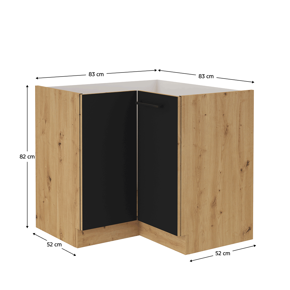 Dulap colt inferior, negru mat / stejar artizan, MONRO 90/90 DN 1F BB — imaginea 2