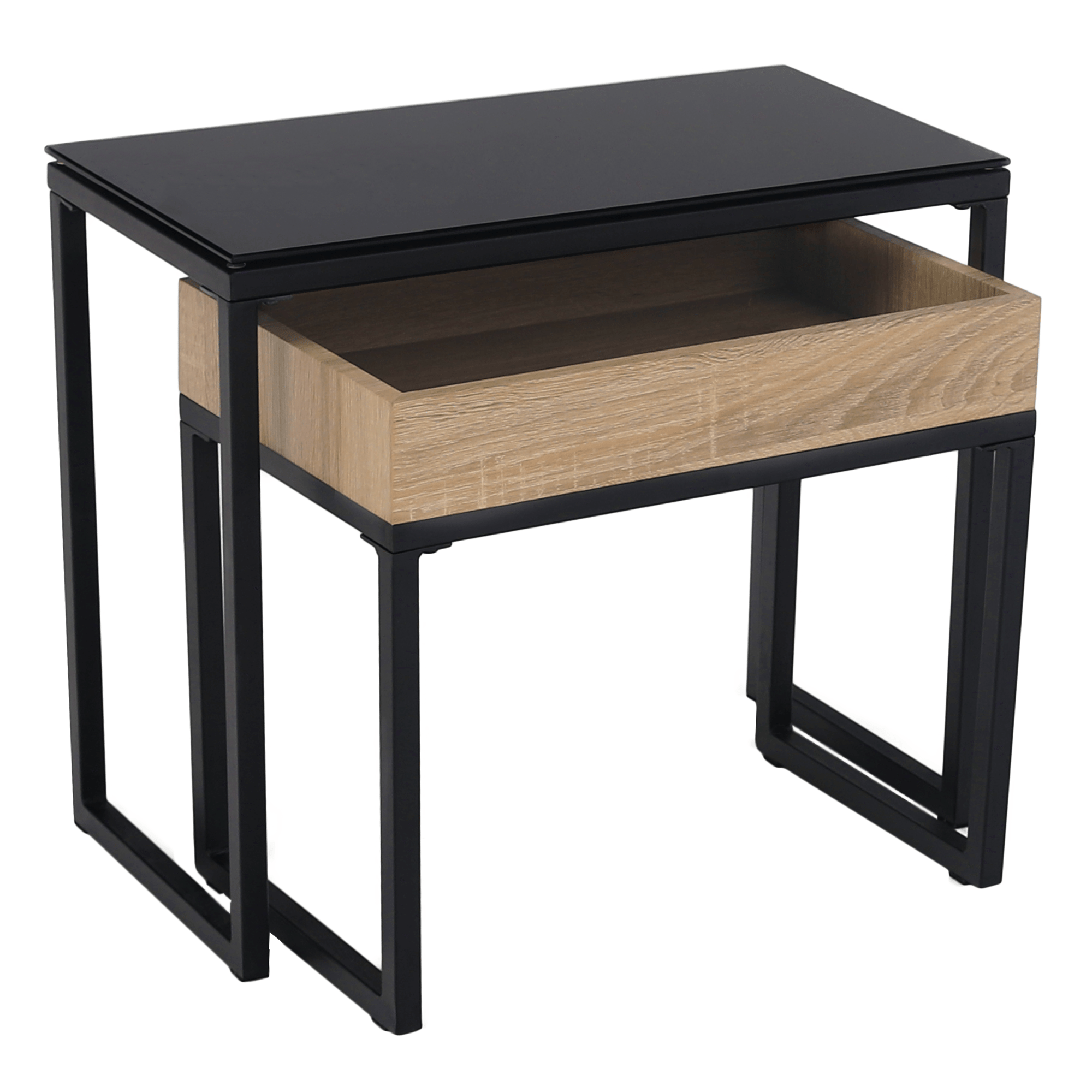 Set de doua mese de cafea, stejar / negru, DAGOR