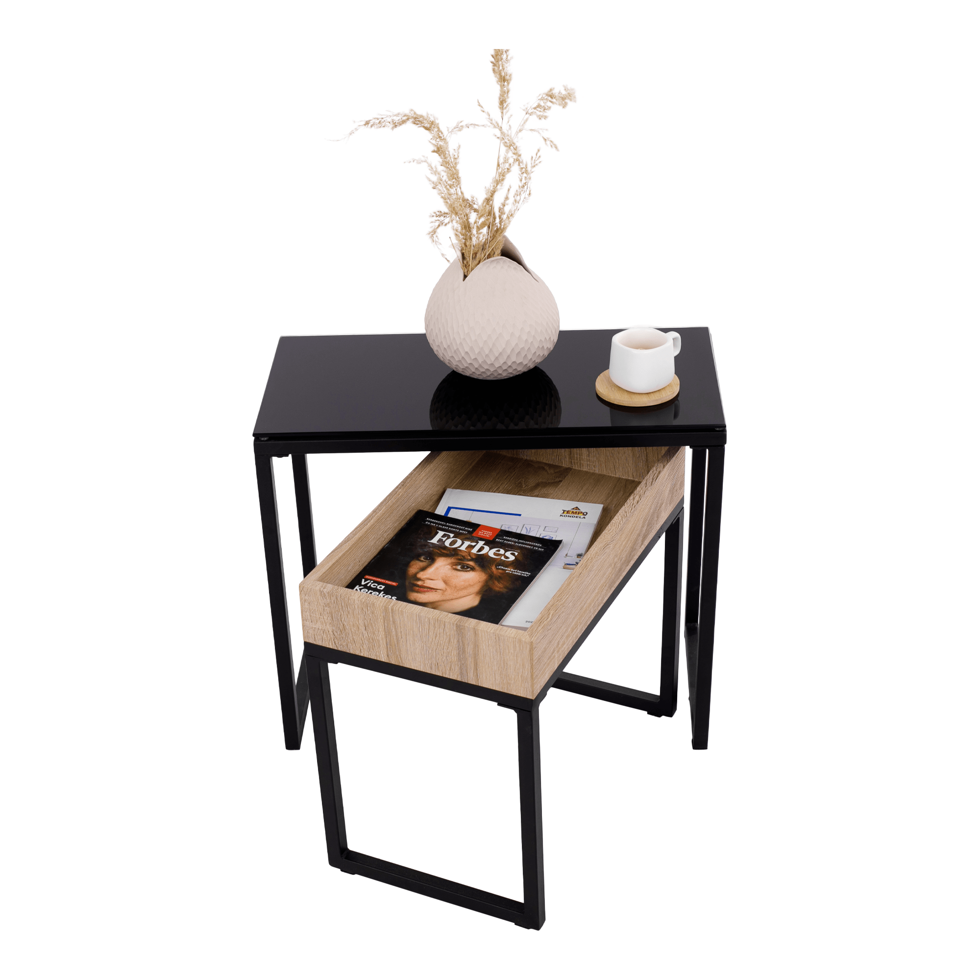 Set de doua mese de cafea, stejar / negru, DAGOR — imaginea 2
