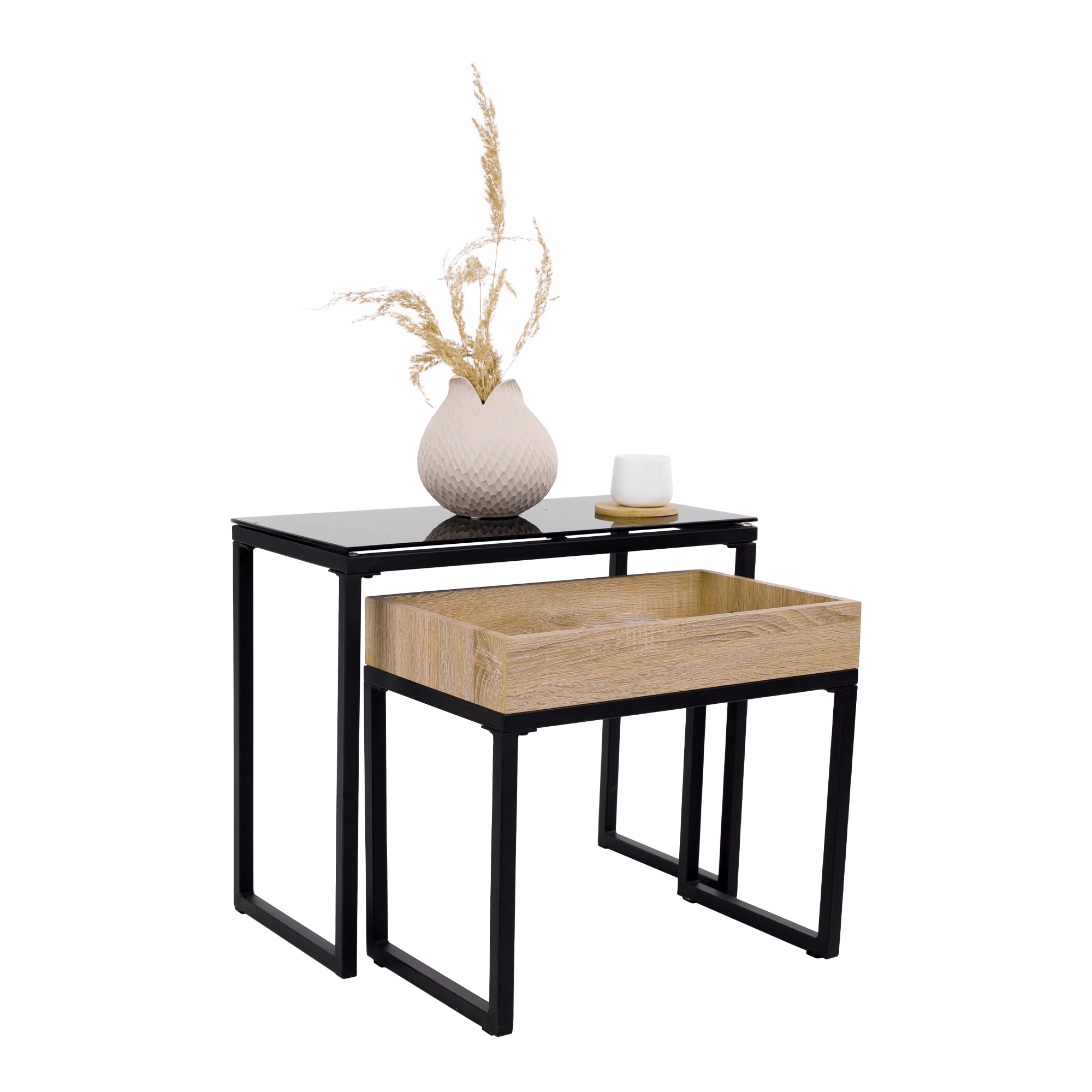 Set de doua mese de cafea, stejar / negru, DAGOR — imaginea 3