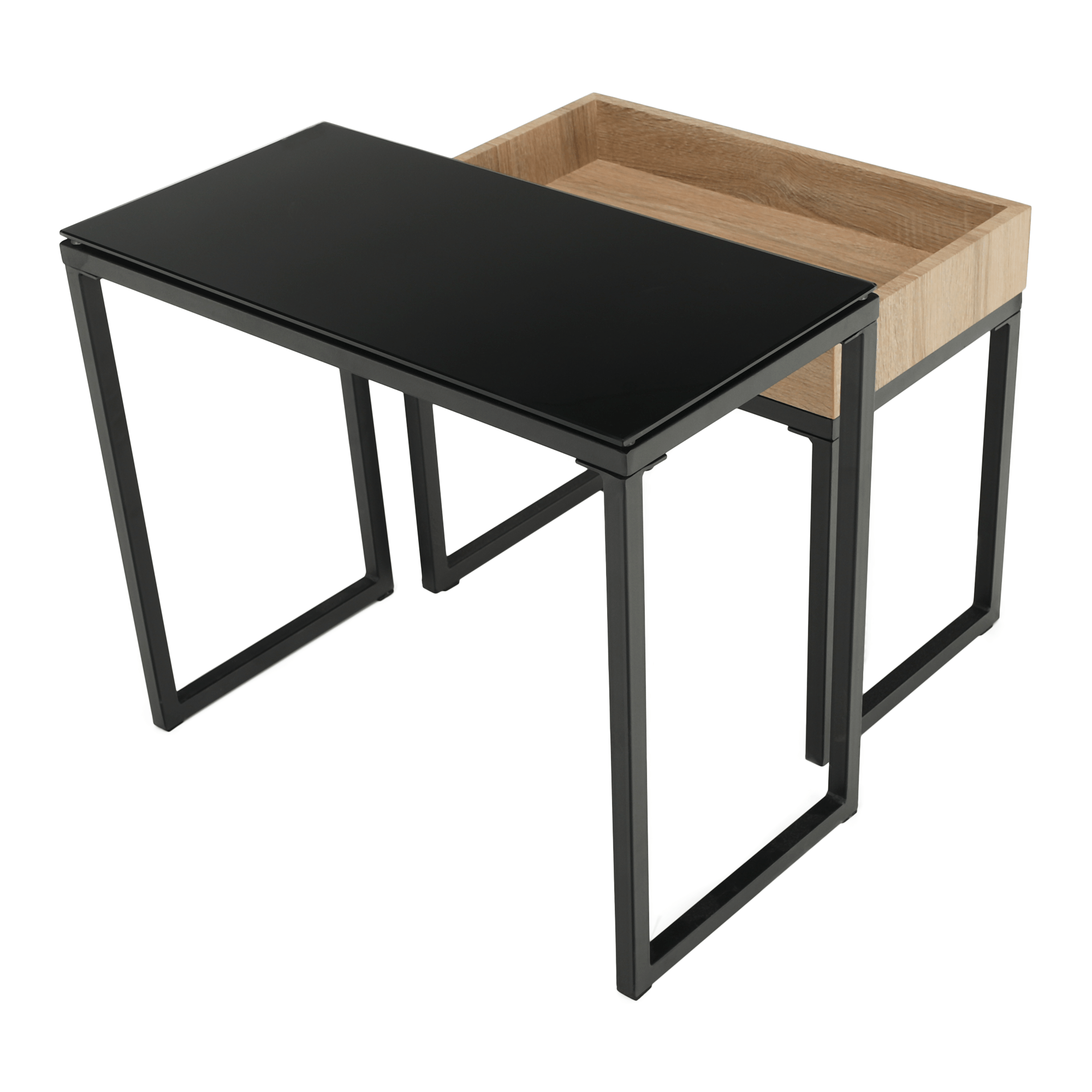 Set de doua mese de cafea, stejar / negru, DAGOR — imaginea 8