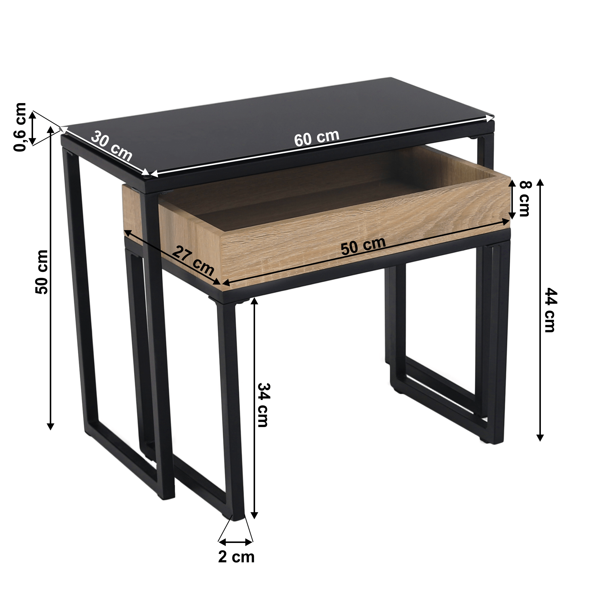 Set de doua mese de cafea, stejar / negru, DAGOR — imaginea 14