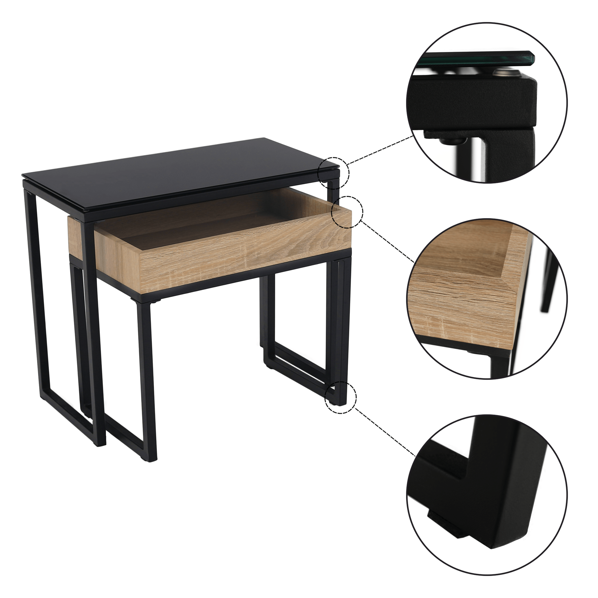 Set de doua mese de cafea, stejar / negru, DAGOR — imaginea 15