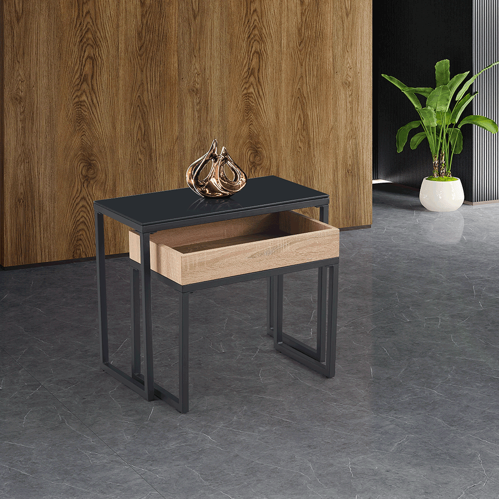 Set de doua mese de cafea, stejar / negru, DAGOR — imaginea 16