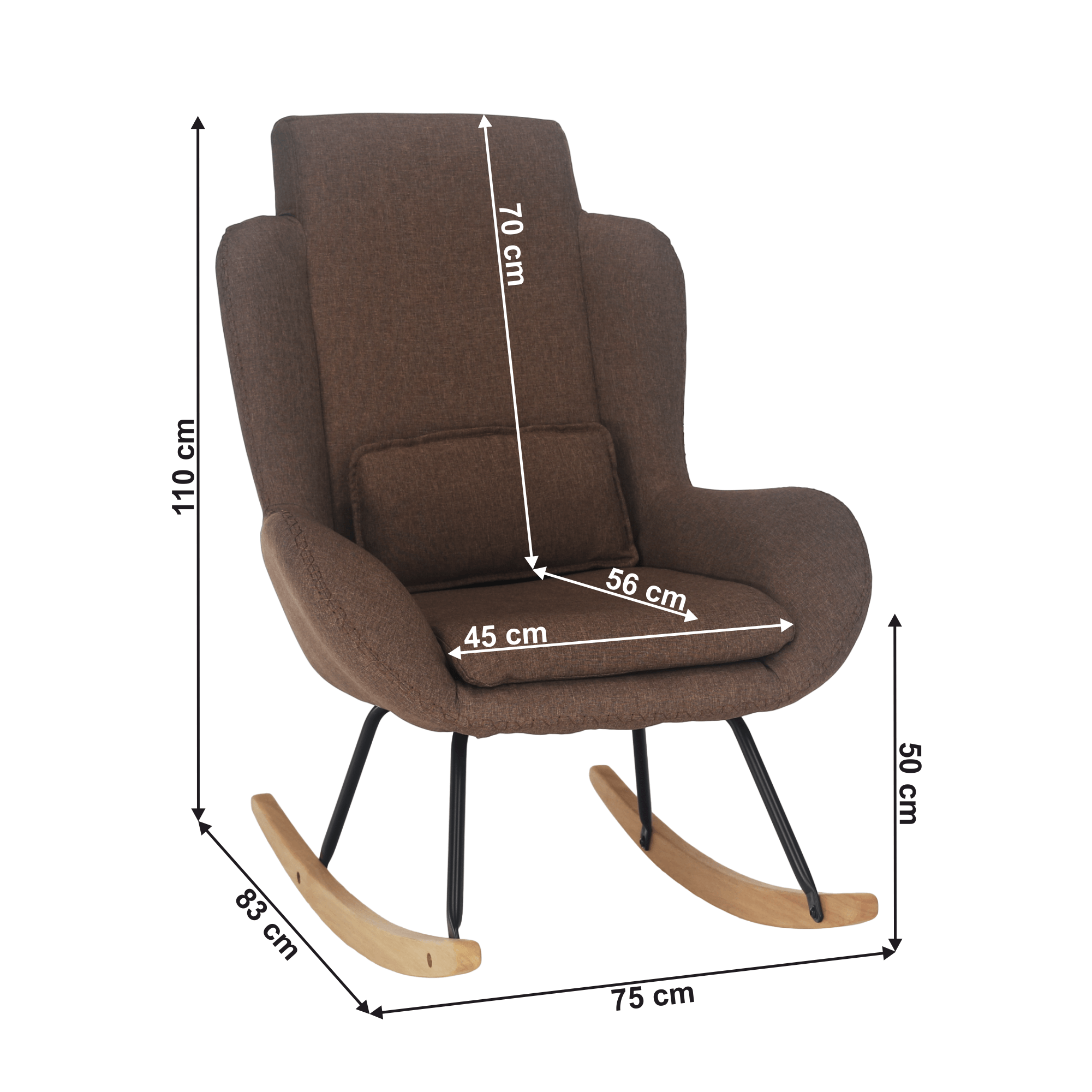 Fotoliu balansoar, material textil maro deschis/lemn, HARPER — imaginea 2