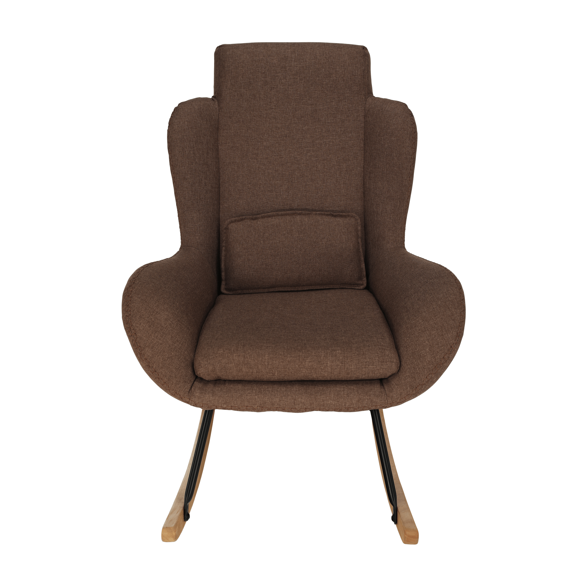 Fotoliu balansoar, material textil maro deschis/lemn, HARPER — imaginea 8