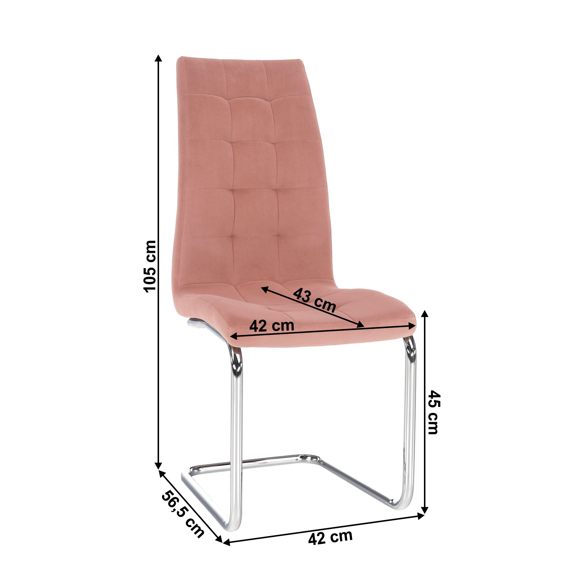 Scaun de masa, tesatura de catifea roz / crom, SALOMA NEW — imaginea 4