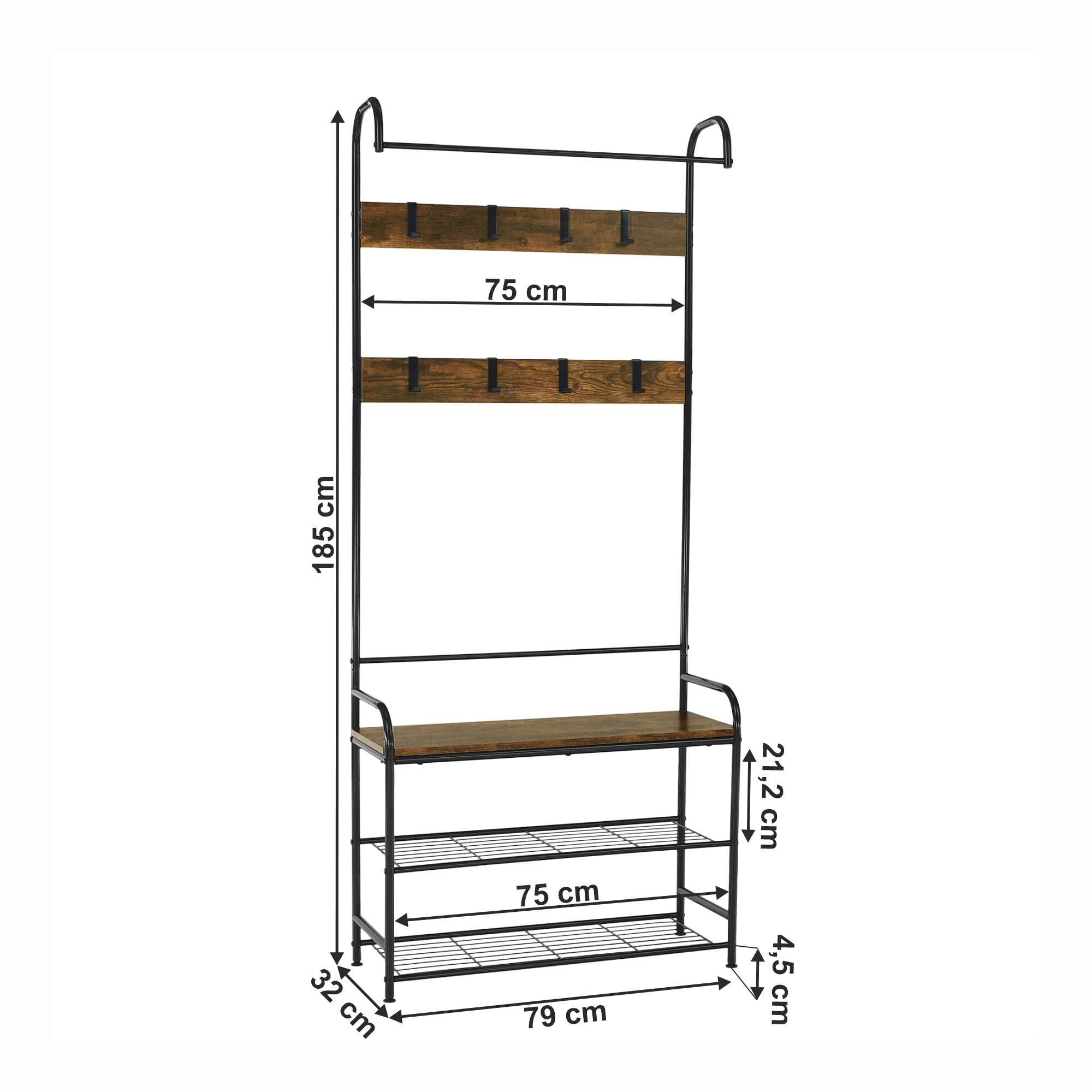 Raft pentru pantofi, lemn rustic si metal negru / MDF, KELAM — imaginea 4