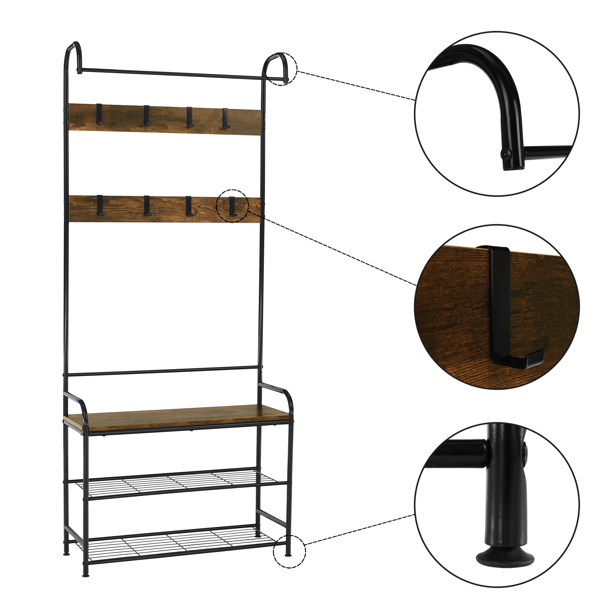 Raft pentru pantofi, lemn rustic si metal negru / MDF, KELAM — imaginea 5