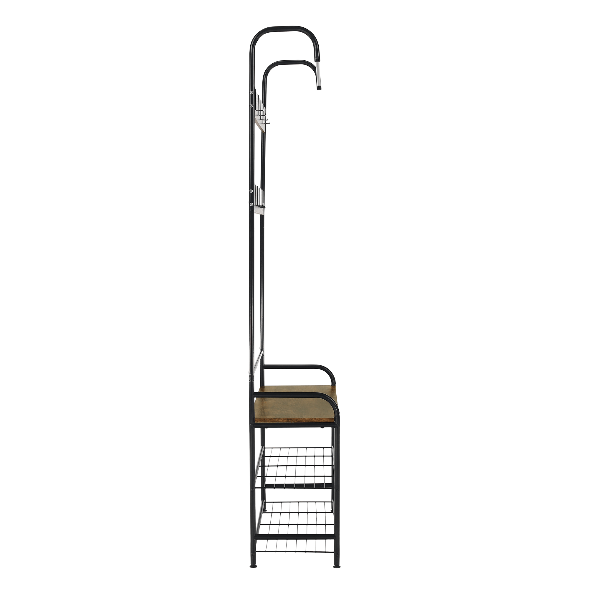 Raft pentru pantofi, lemn rustic si metal negru / MDF, KELAM — imaginea 8