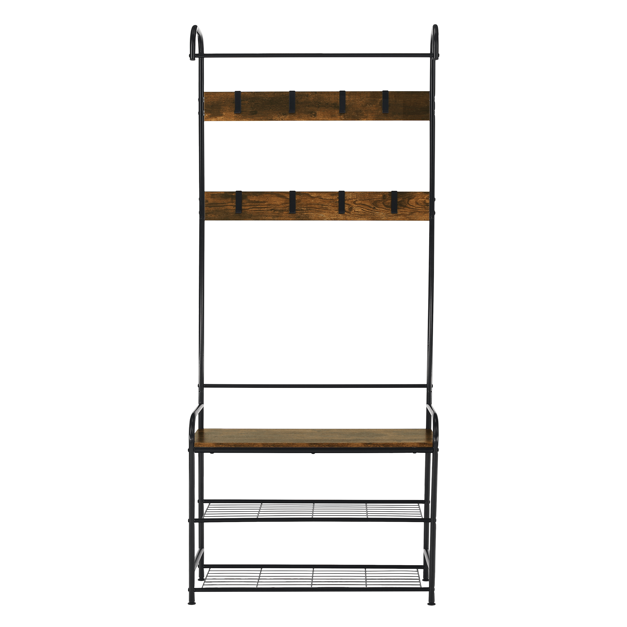 Raft pentru pantofi, lemn rustic si metal negru / MDF, KELAM — imaginea 9