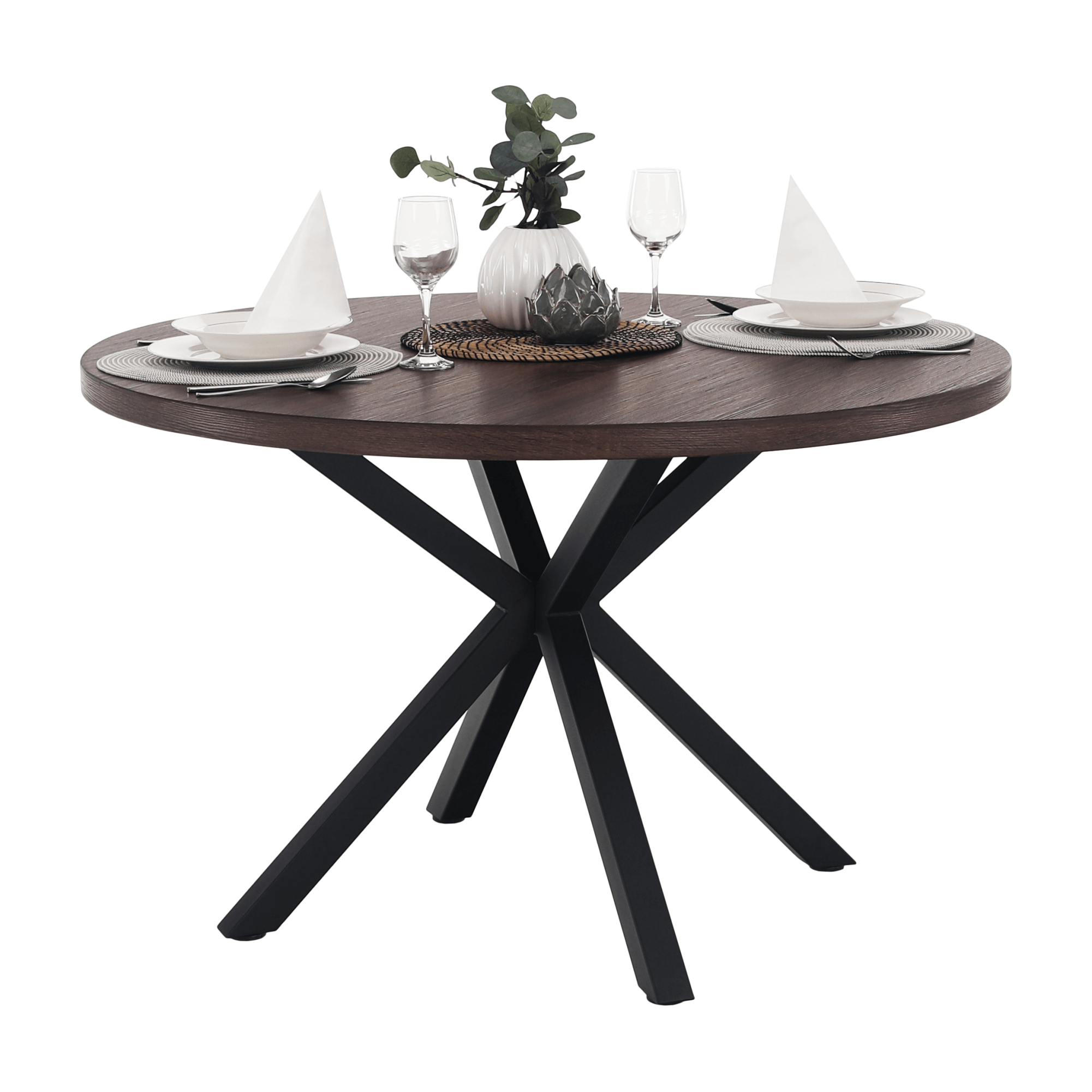 Masa de sufragerie, stejar inchis / negru, diametru 120 cm, MEDOR — imaginea 5