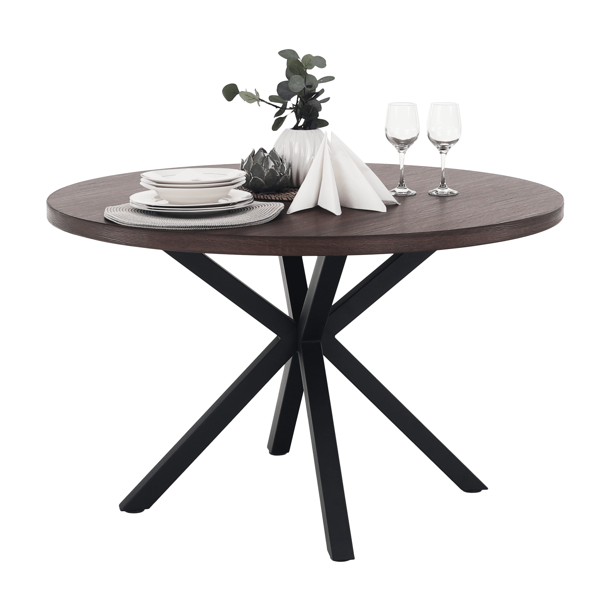 Masa de sufragerie, stejar inchis / negru, diametru 120 cm, MEDOR — imaginea 6