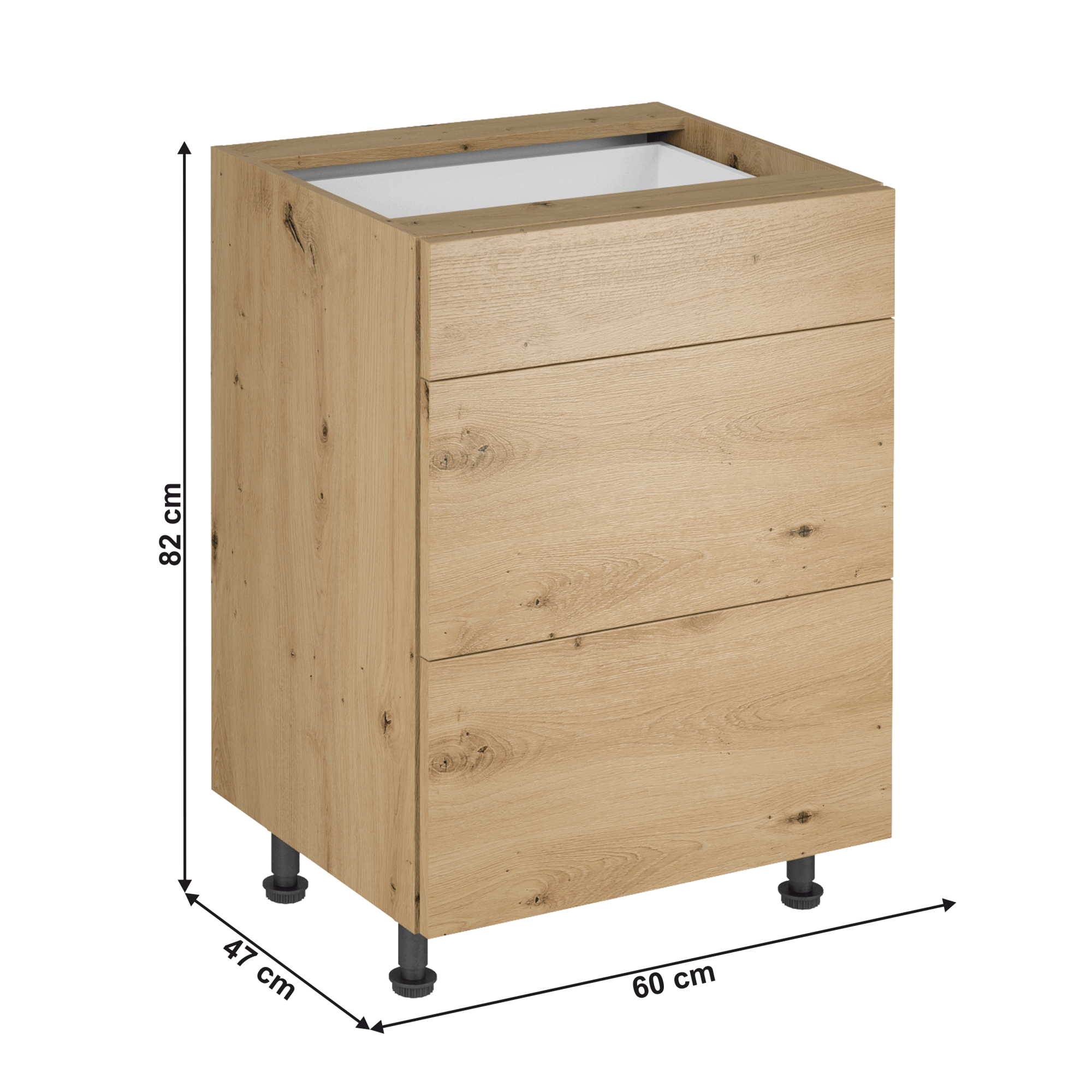 Dulap de jos, stejar artizanal, LANGEN D60S3 P — imaginea 6