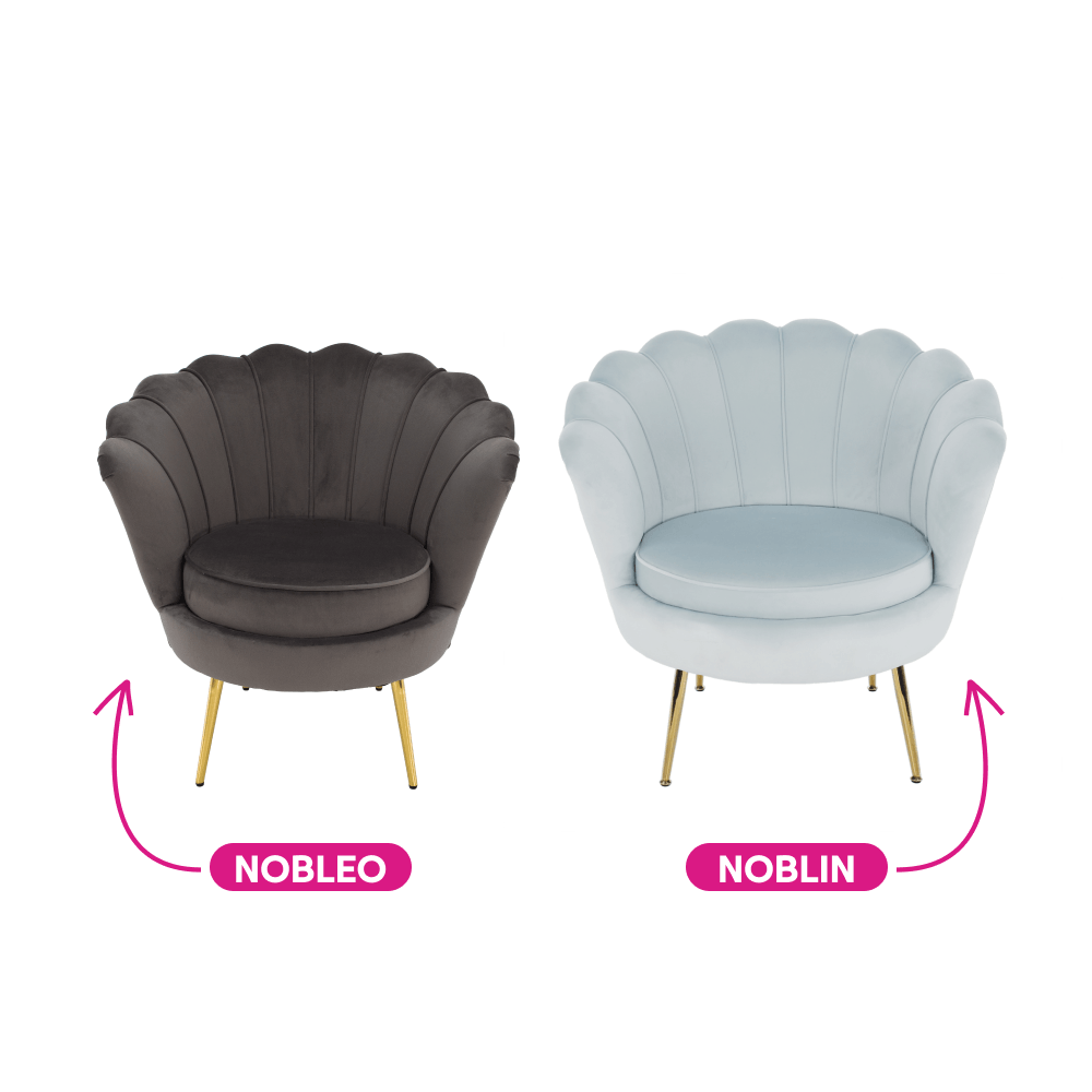 Fotoliu in stil Art-deco, catifea Velvet gri-albastru/crom auriu, NOBLIN — imaginea 2