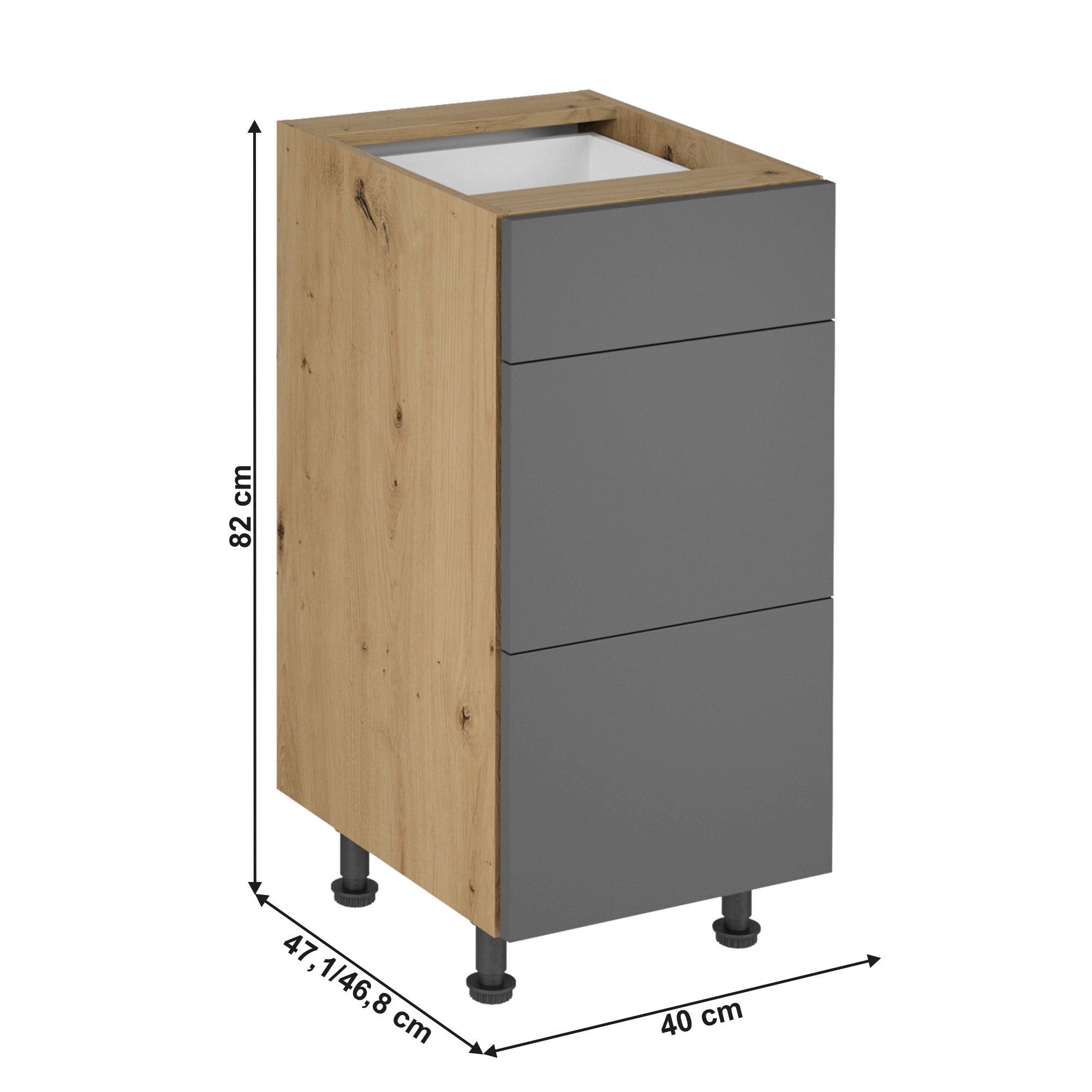 Dulap de jos, stejar artizanal / gri mat, LANGEN D40S3 P — imaginea 6