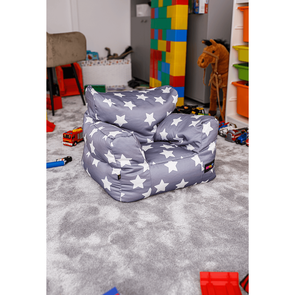 Fotoliu tip puff, gri/alb, model stea, LURKO — imaginea 17