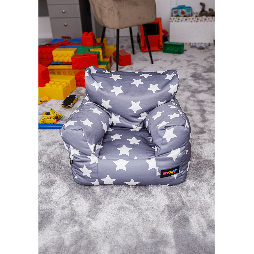 Fotoliu tip puff, gri/alb, model stea, LURKO — imaginea 18