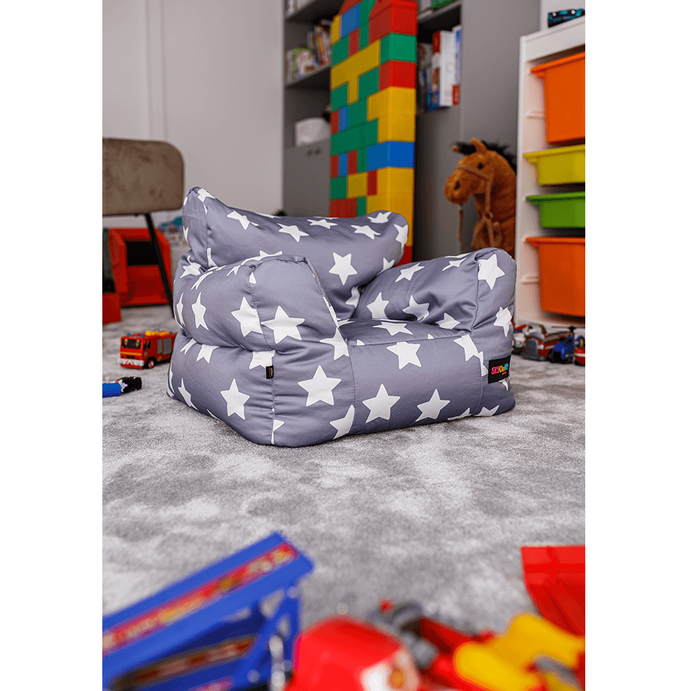 Fotoliu tip puff, gri/alb, model stea, LURKO — imaginea 19