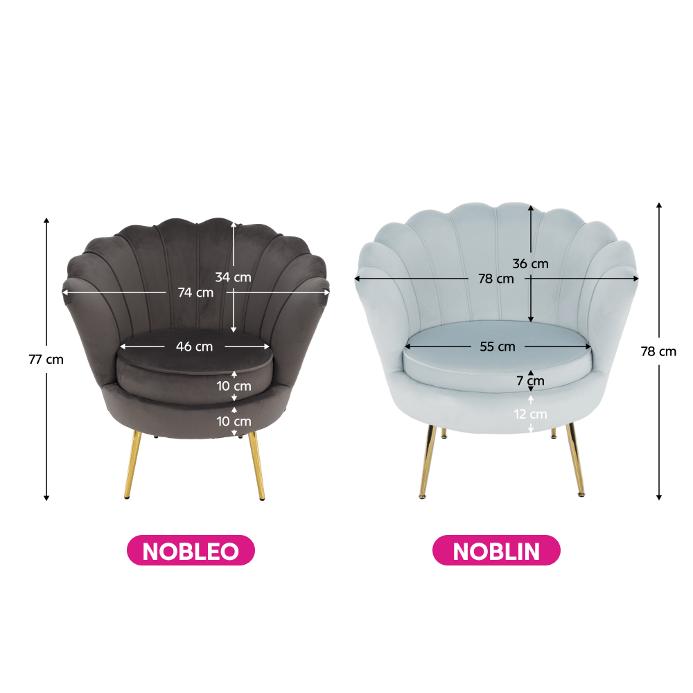 Fotoliu in stil Art-deco, catifea Velvet gri-albastru/crom auriu, NOBLIN — imaginea 3