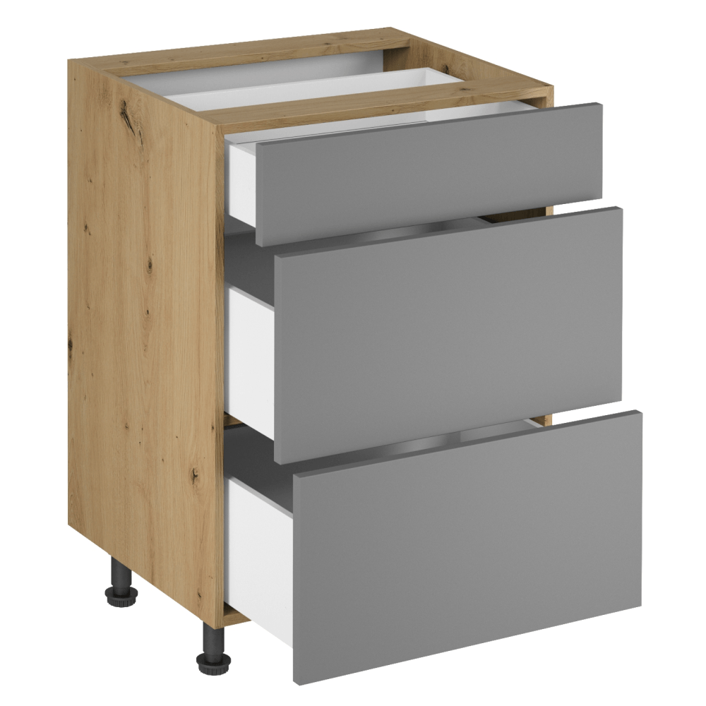 Dulap de jos, stejar artizanal / gri mat, LANGEN D60S3 P — imaginea 5