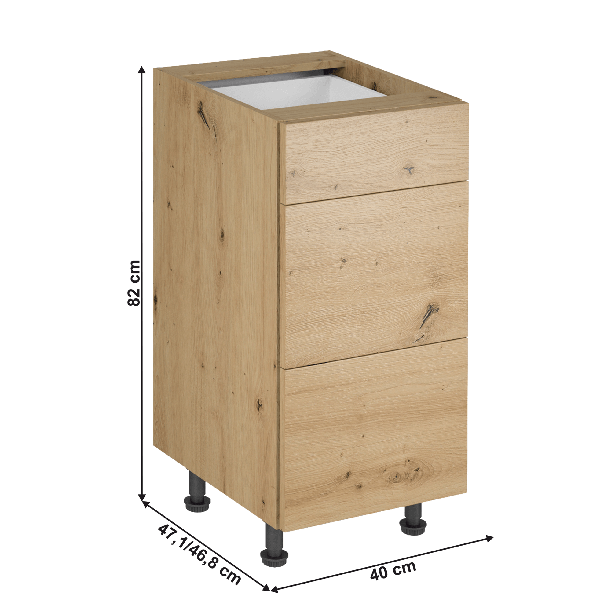 Dulap de jos, stejar artizanal, LANGEN D40S3 P — imaginea 6