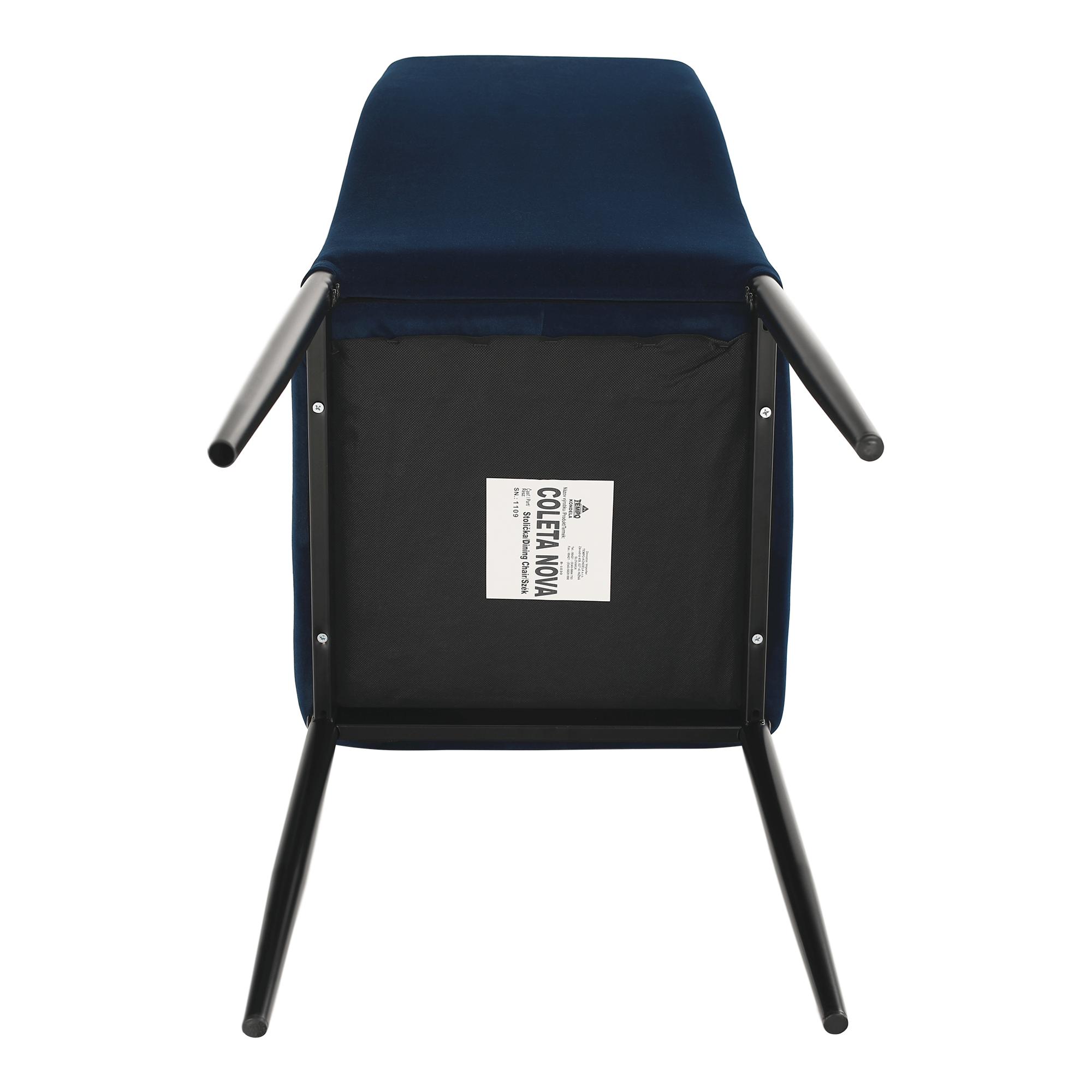 Scaun, tesatura albastra din catifea / metal negru, Coleta Nova — imaginea 6