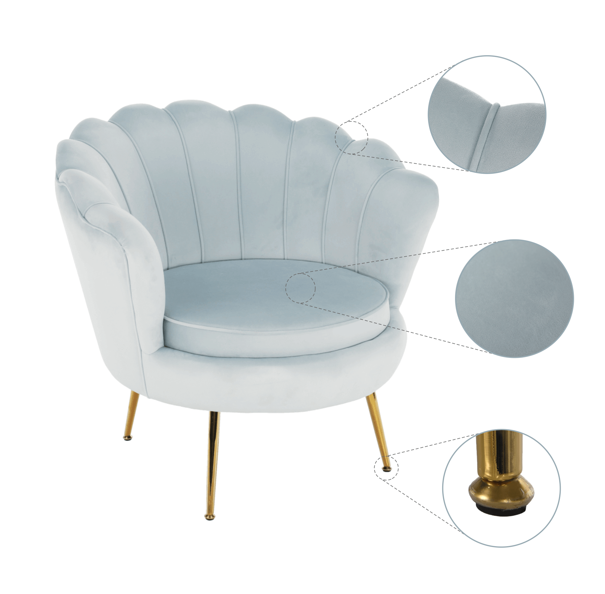 Fotoliu in stil Art-deco, catifea Velvet gri-albastru/crom auriu, NOBLIN — imaginea 6