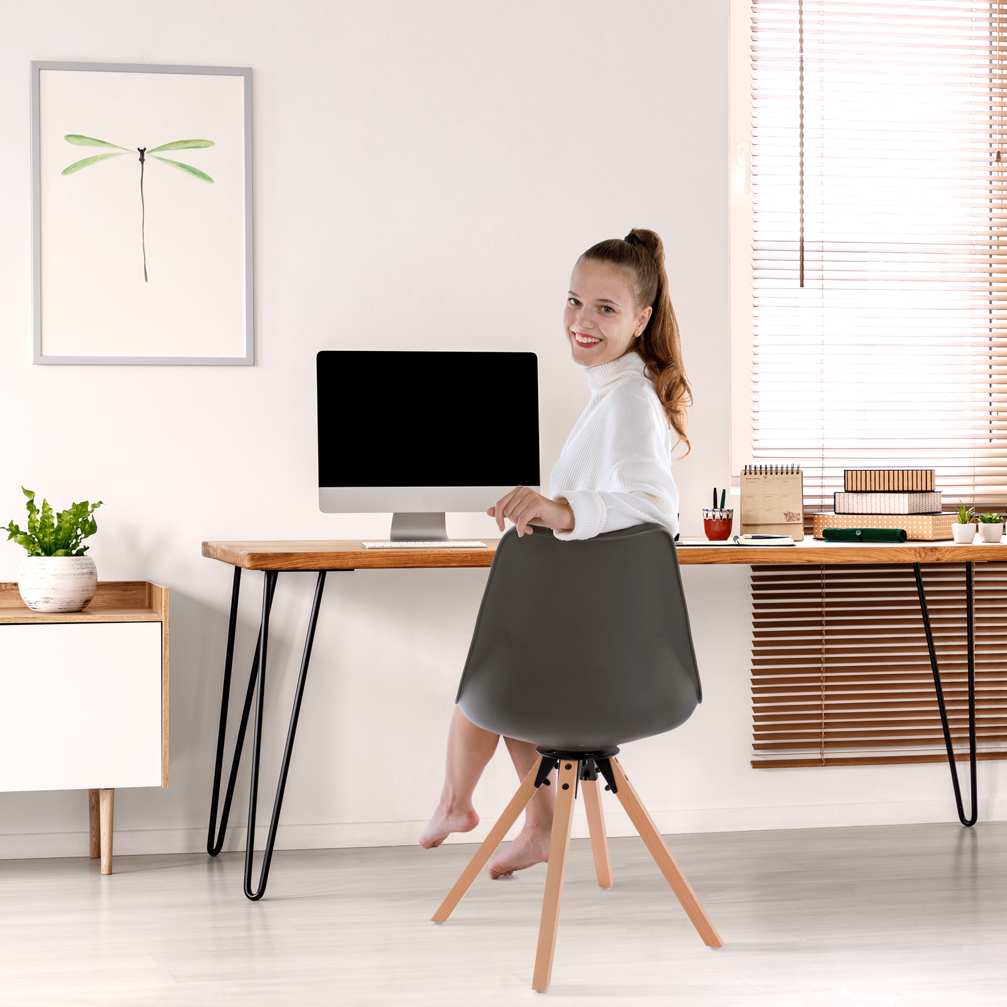 Scaun pivotant elegant, gri inchis, ETOSA — imaginea 4