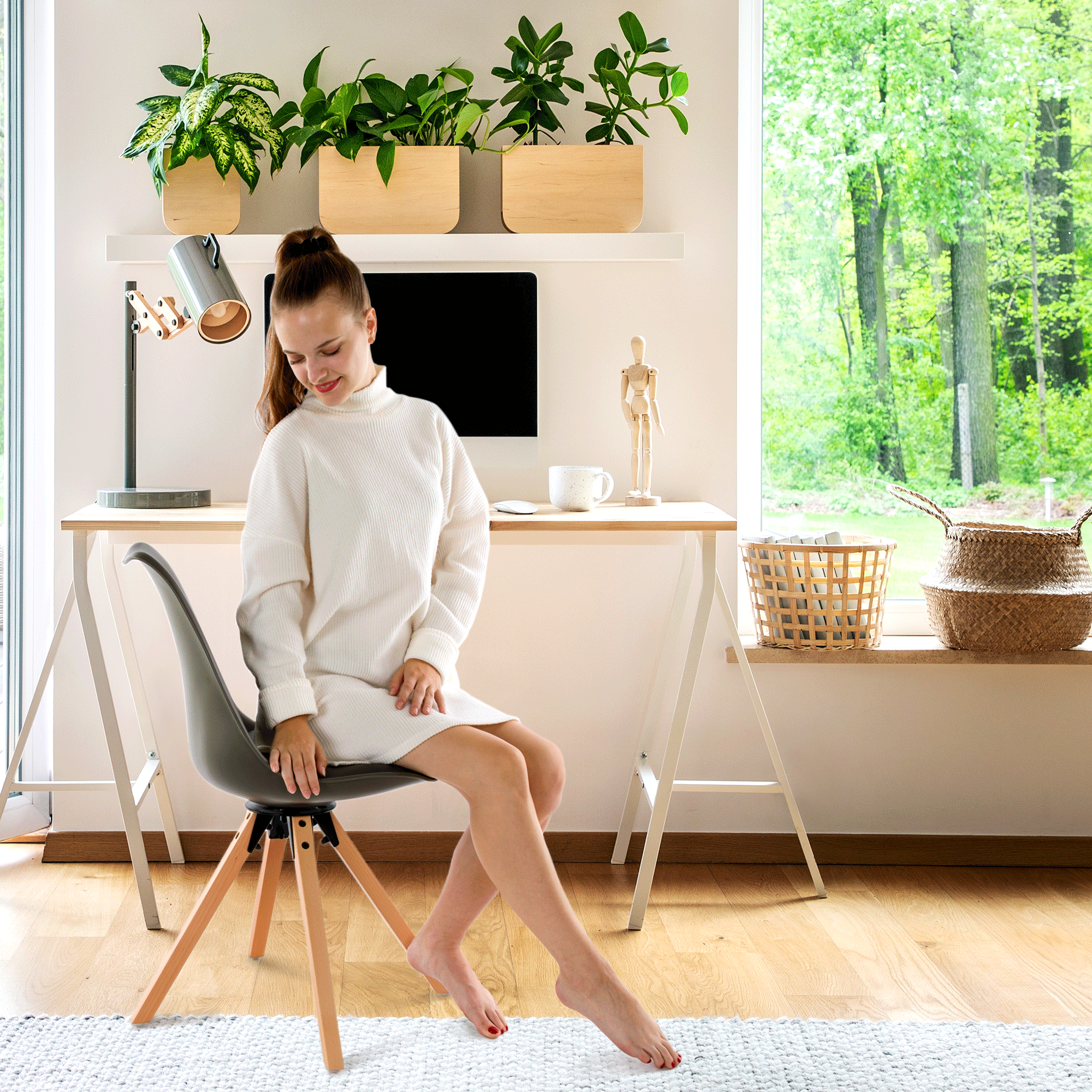 Scaun pivotant elegant, gri inchis, ETOSA — imaginea 5