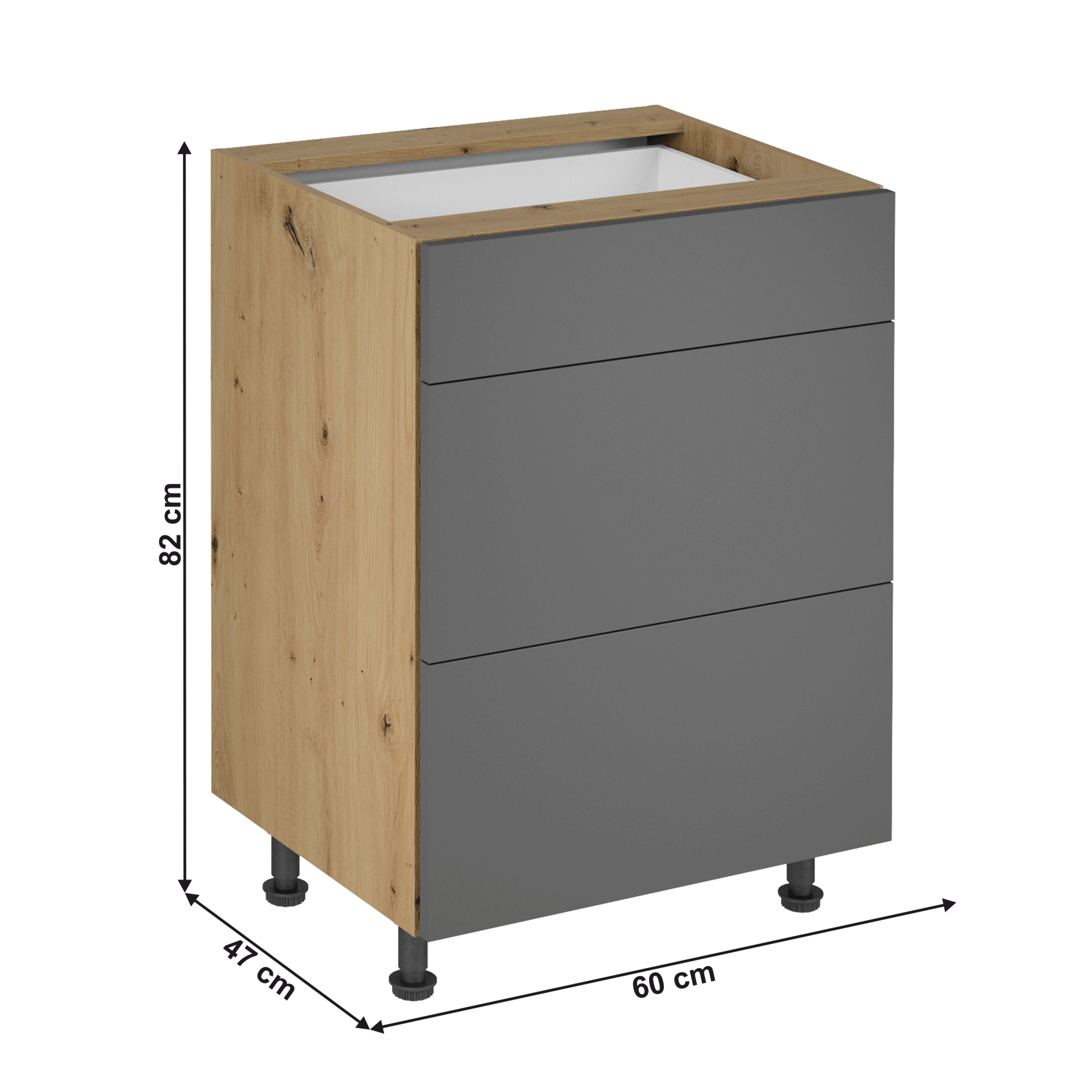 Dulap de jos, stejar artizanal / gri mat, LANGEN D60S3 P — imaginea 7