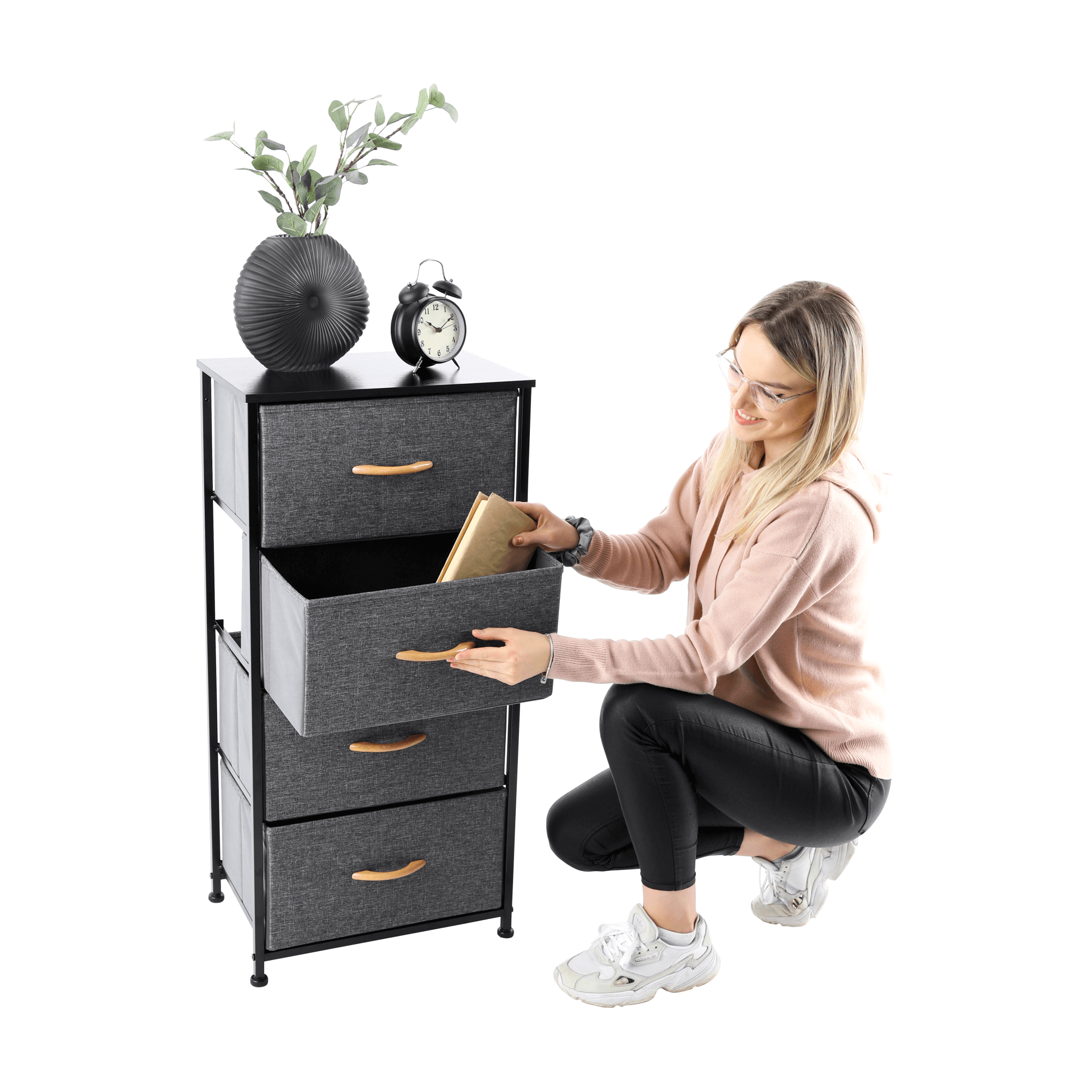 Comoda cu sertare din material textil, negru/gri inchis, PALMERA TYP 2 — imaginea 4