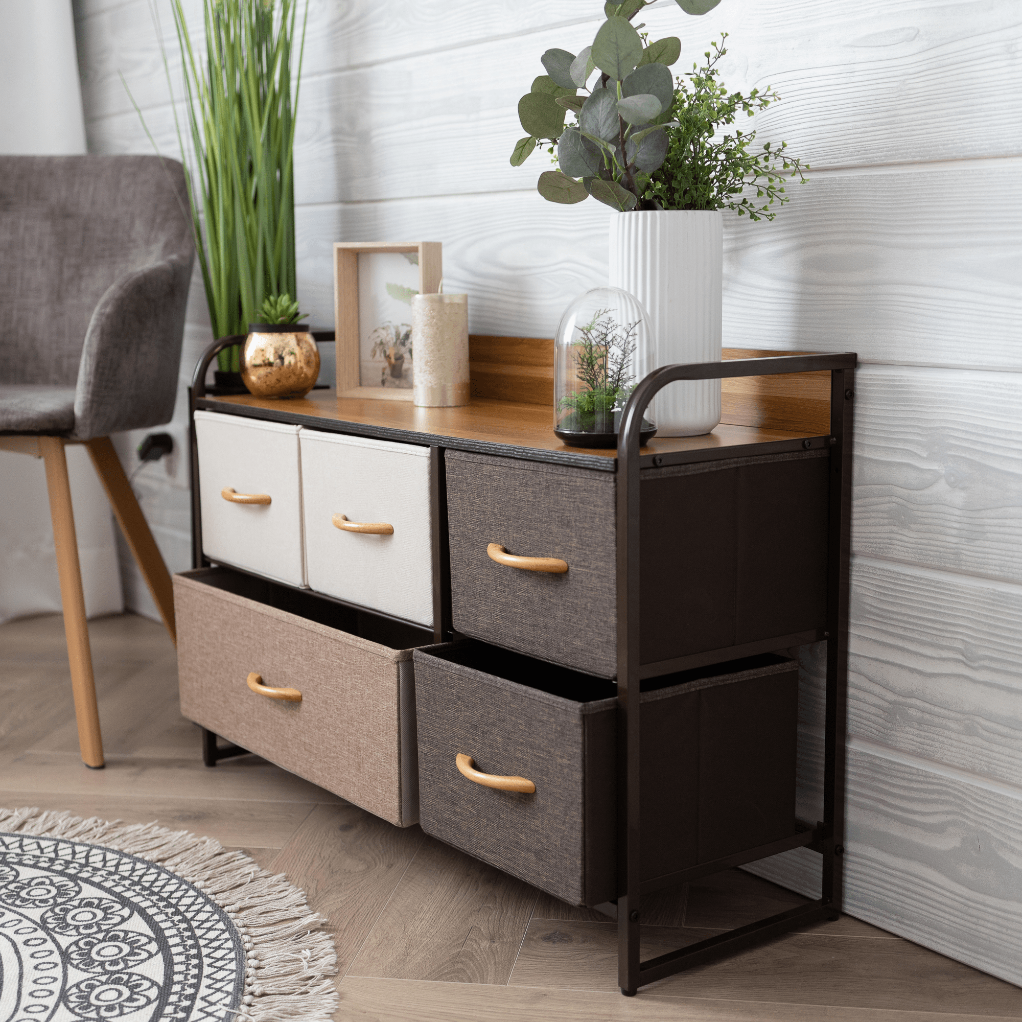 Comoda cu sertare din material textil, /bej/maro deschis/maro inchis, HAZEL TYP 4 — imaginea 12