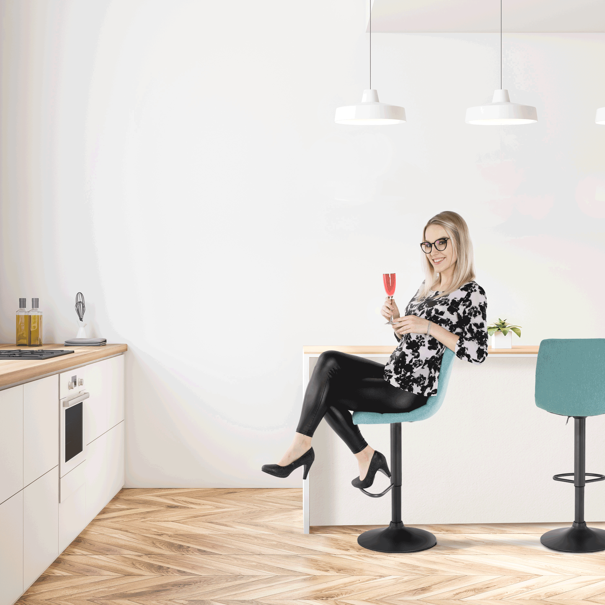 Scaun de bar, mentol / negru, LAHELA — imaginea 2