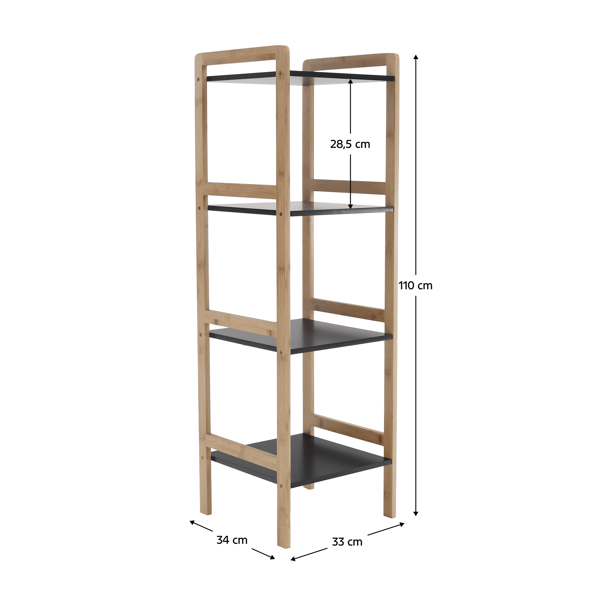 Etajera cu 4 rafturi, natural / negru, NAOKO — imaginea 12