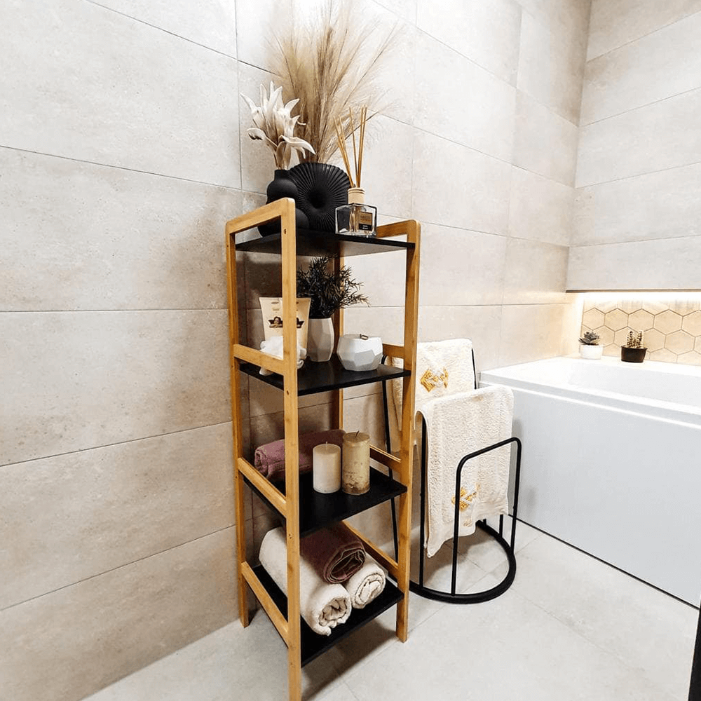 Etajera cu 4 rafturi, natural / negru, NAOKO — imaginea 17