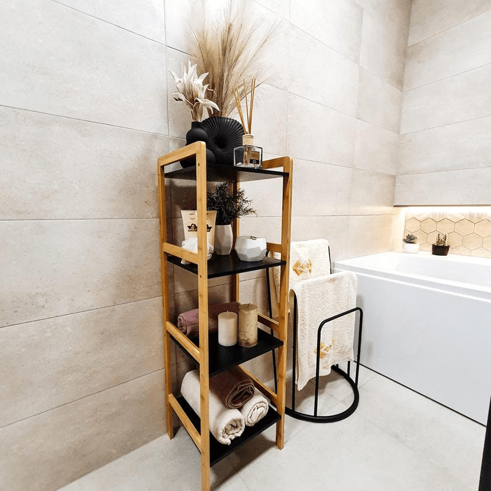 Etajera cu 4 rafturi, natural / negru, NAOKO — imaginea 20