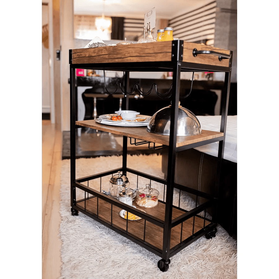 Carucior de servire, stejar smoke / negru, SILVIUS — imaginea 4