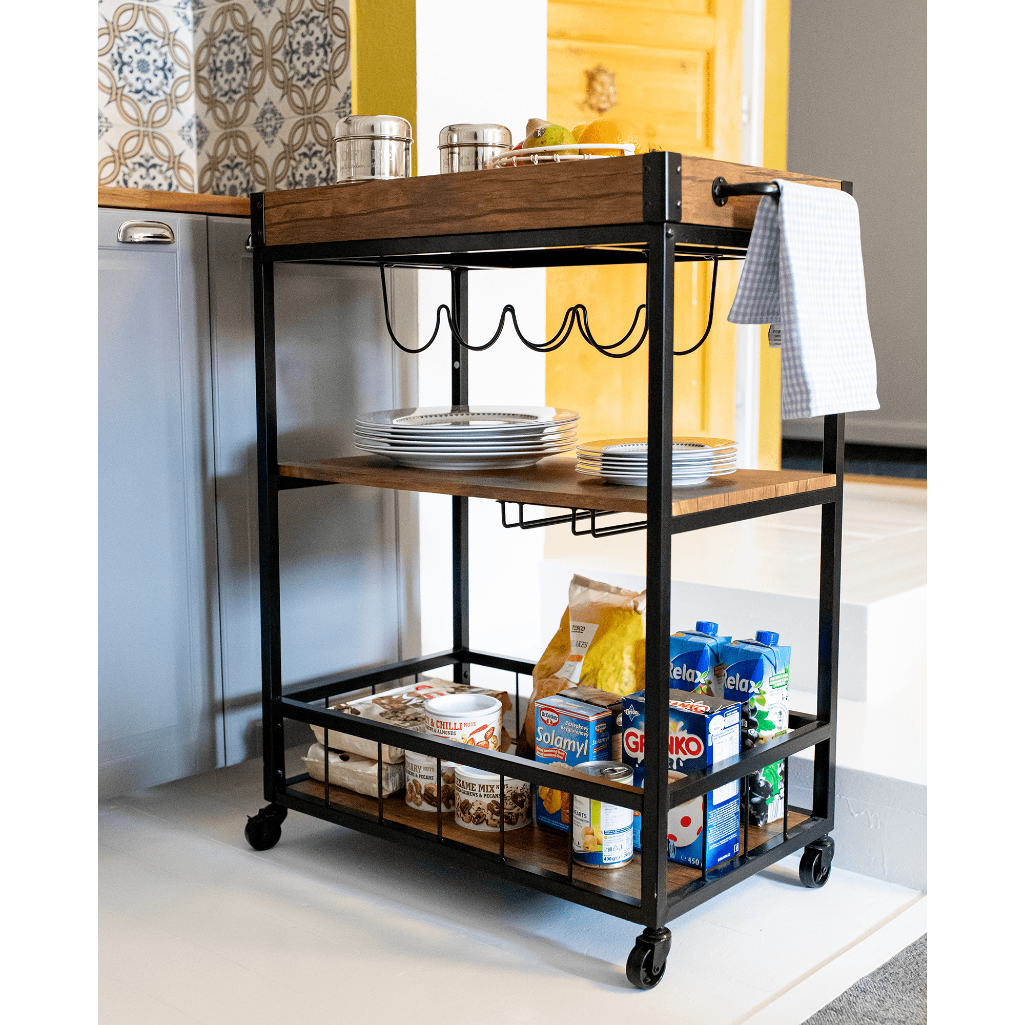 Carucior de servire, stejar smoke / negru, SILVIUS — imaginea 16