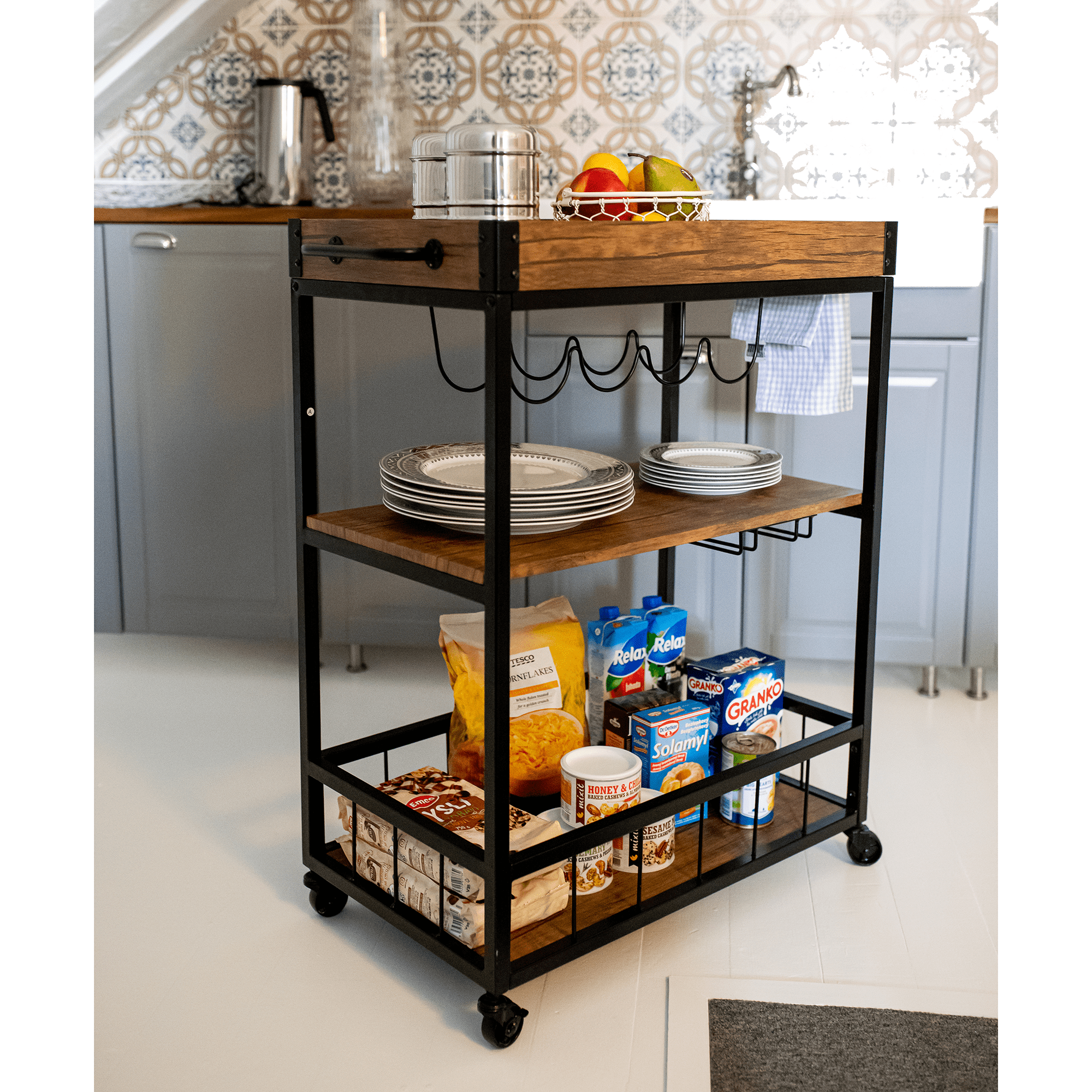 Carucior de servire, stejar smoke / negru, SILVIUS — imaginea 17